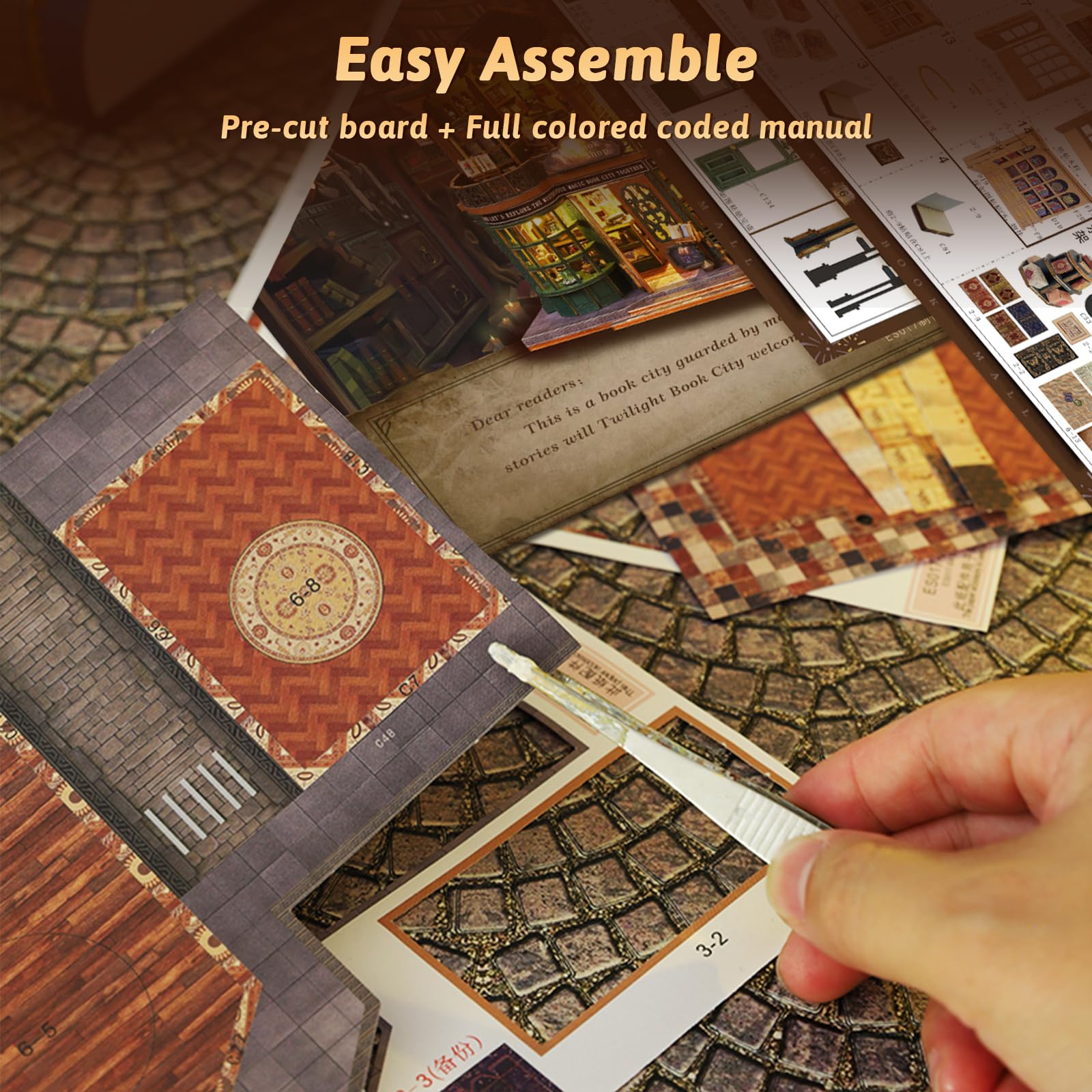 DIY Miniatur Haus, Mini 3D Holzpuzzle Puppenhaus Modell Set mit LED Spieluhr, Twilight Book City Tiny Haus Bücherregal Deko Bastelset, Geburtstag Geschenk für Erwachsene Frauen Männer