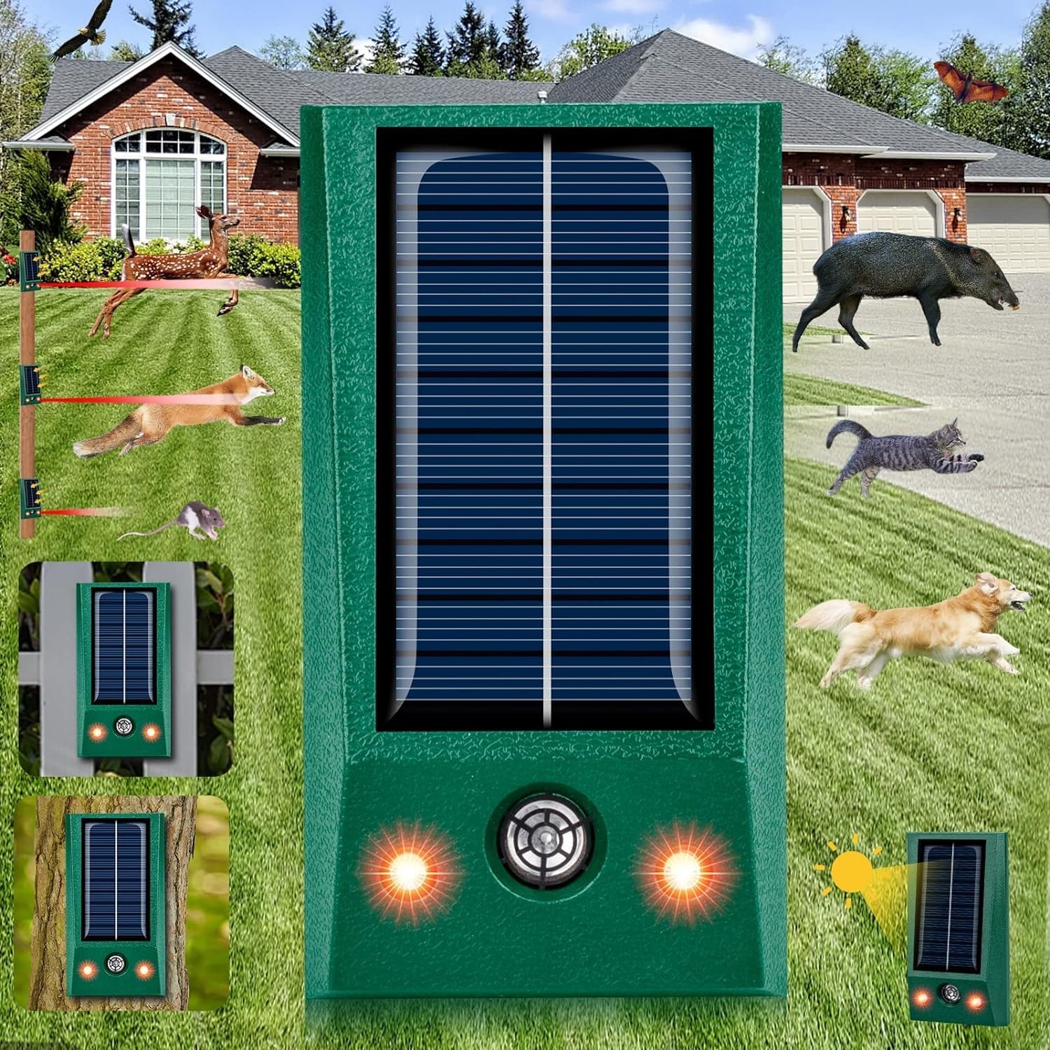 Generic Ultrasonic Animal Repeller,2024 Animal Cat Deterrent Devices Outdoor,Rabbit Repellent Devices Solar Power,Solar Animal Repeller Effectively Drives Away Deer Dog Cat Bird Rabbit for Garden,Yard