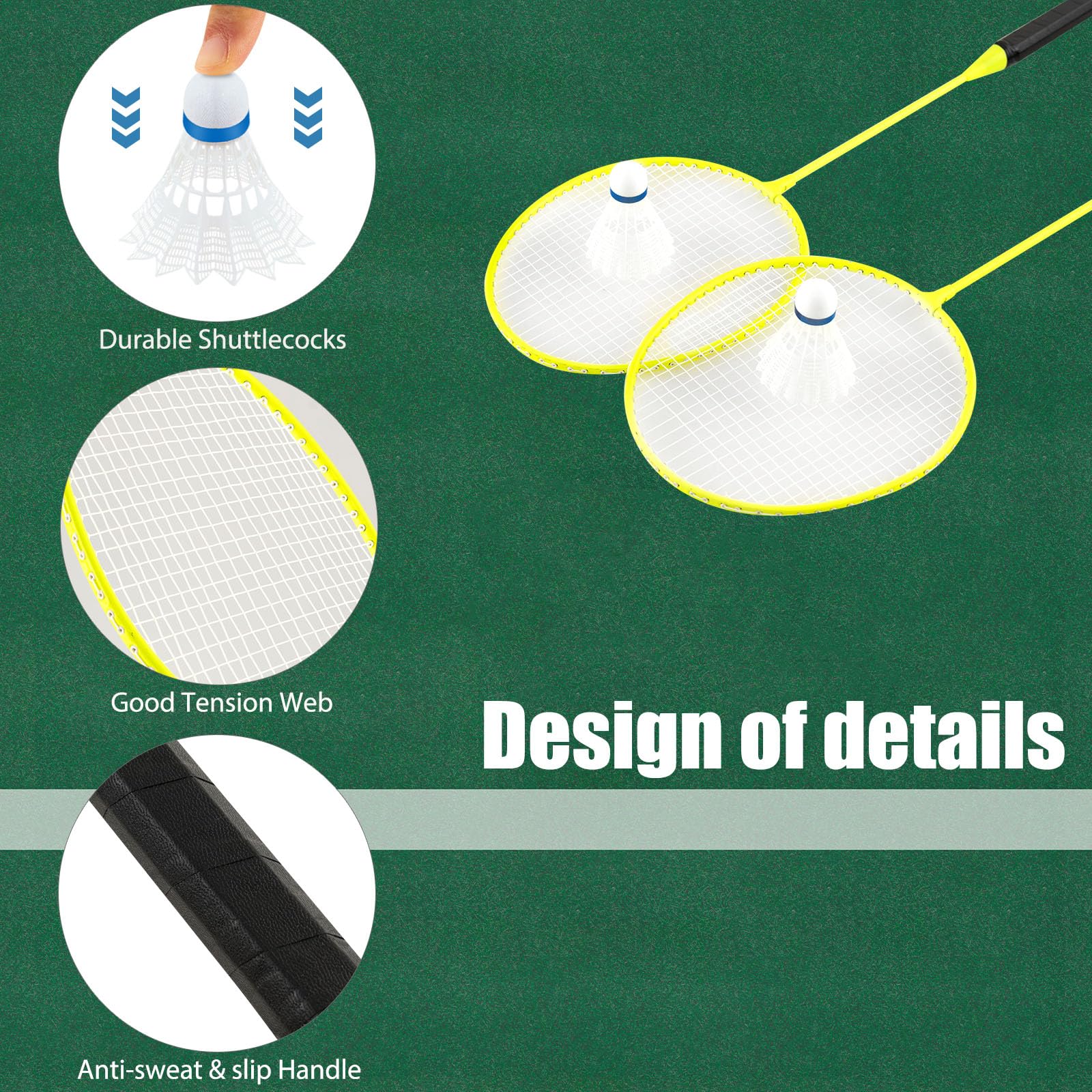 LIFEZEAL Tragbares Badminton Set, Badminton Netzständer mit freistehender Basis, Badminton-Übungsgerät mit Schlägern, Federbällen, Netz & Aufbewahrungsbox, für Badminton Tennis Volleyball