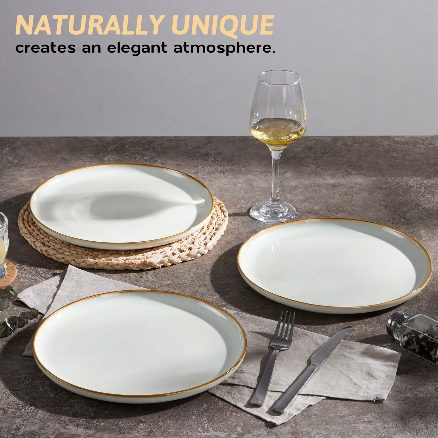 HaWare Lot de 6 grandes assiettes rondes en céramique émaillée réactive de 26,7 cm pour maison, restaurant, résistantes aux éclats et aux rayures, passent au micro-ondes et au lave-vaisselle, blanc