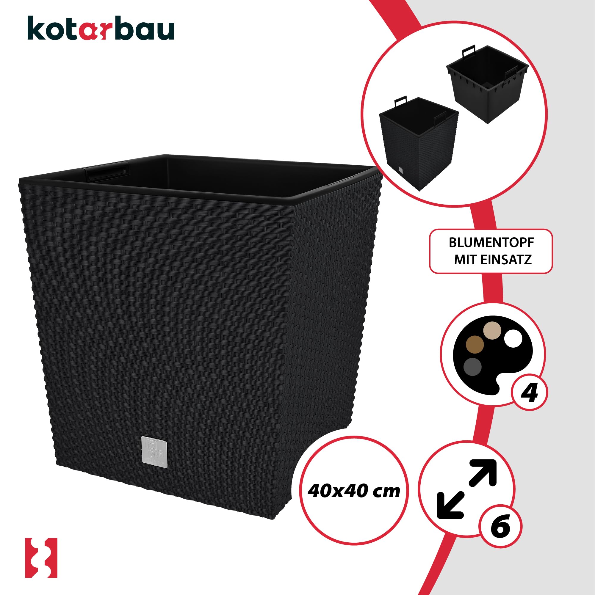 KOTARBAU® 2er Set Blumentöpfe 64 L Höhe: 40 cm Anthrazit Pflanzentopf aus Kunststoff Übertopf mit Innentopf Blumentopf Set wie Rattan Pflanzentopf Innen Außen