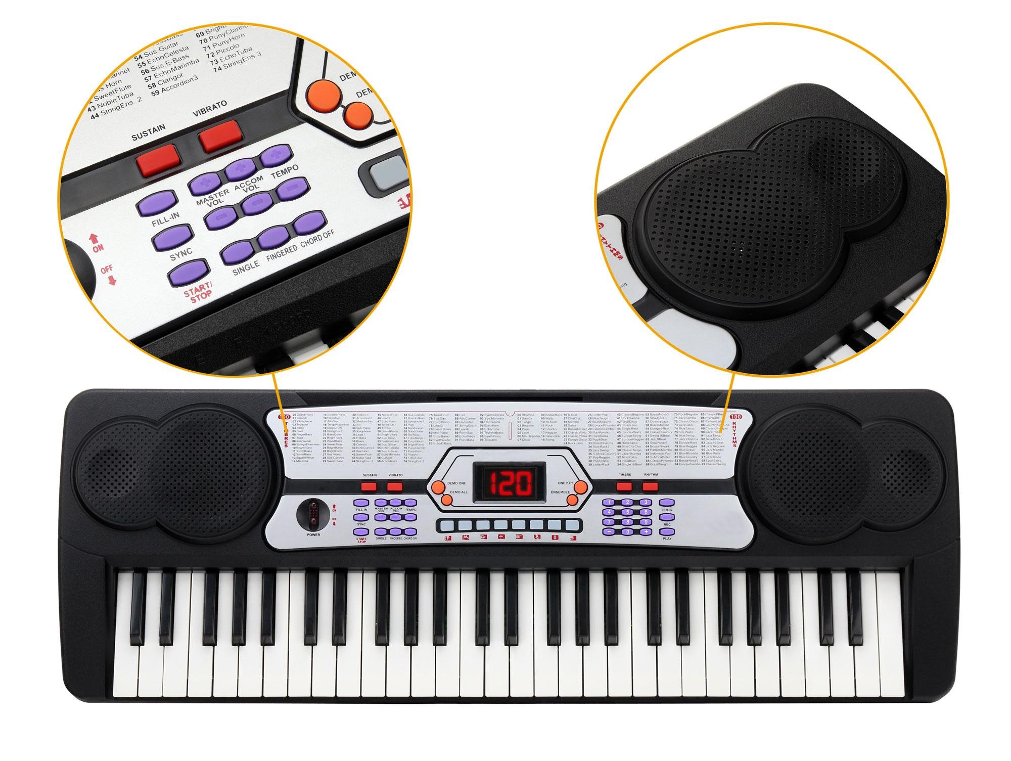 Kirstein FK-54 54 Tasten Keyboard inkl. Mikrofon zum Mitsingen (ideal für Kinder und Einsteiger, extra großes LCD-Display, 100 Sounds und Rhythmen, umfangreiche Lernfunktion, Kopfhöreranschluss)