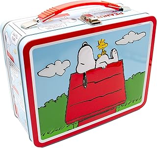 AQUARIUS Peanuts Snoopy Red Dog House Fun Box - Sturdy Tin Storage Box with Plastic Handle & Embossed Front Cover - Officially Licensed Peanuts Merchandise & Collectible Gift