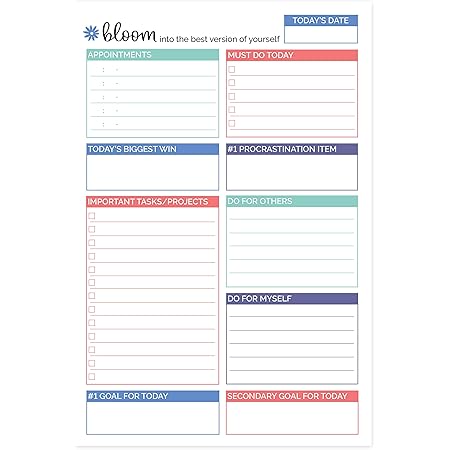 bloom daily planners Double Sided Daily Planning System Tear Off To Do Pad - Teal - 6" x 9"