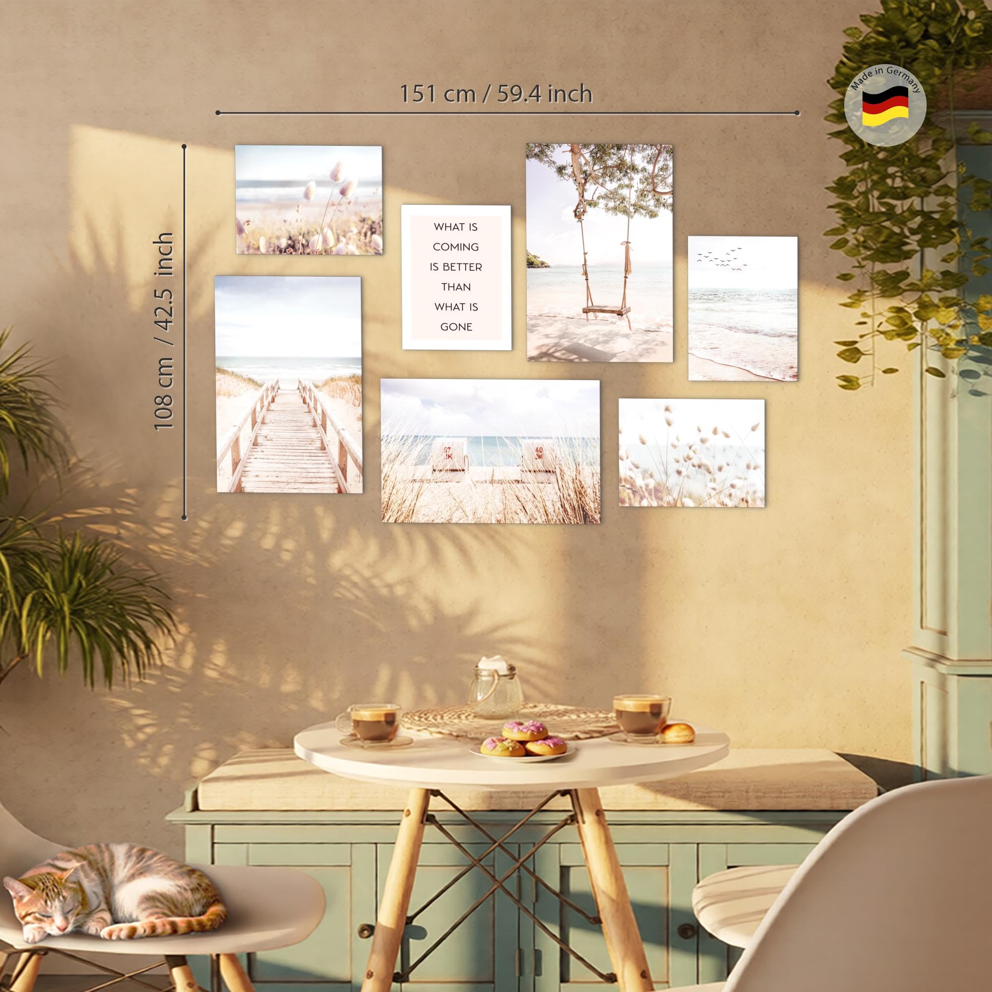 Novart PRÊT À ÊTRE ACCROCHÉ - Tableaux Decoration Set Plage Mer Boho beige - Salon Chambre Couloir XXL Collage - N038172a