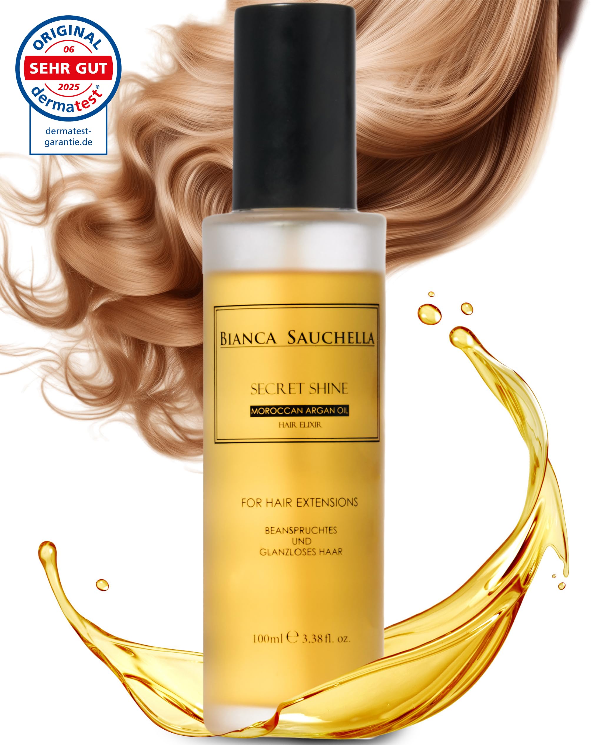 Olio per Capelli – Elisir all’Olio di Argan con Vitamine e Protezione Calore, Nutriente e Illuminante, per Capelli Naturali ed Extension, Senza Solfati e Parabeni, 100 ml