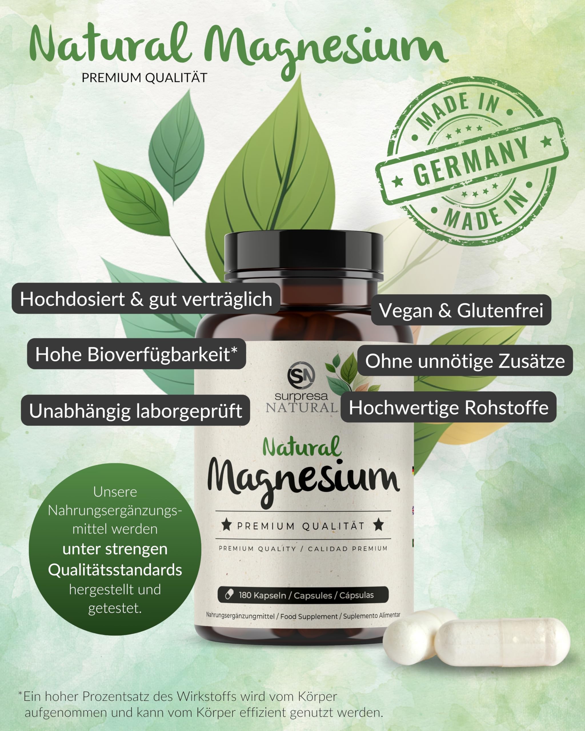 Magnesium Kapseln hochdosiert I 3x 180 Kapseln I 700mg Mg. Hydroxid aus Meerwasser I 224mg elementares Magnesium pro Kapsel I Nahrungsergänzungsmittel vegan & laborgeprüft