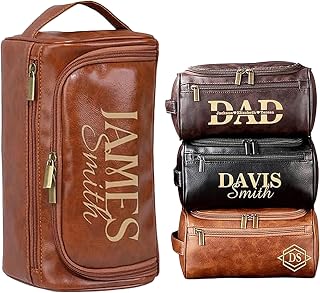 Personalized Leather Toiletry Bag for Men, Custom Dopp Kit, Travel Organizer, Gifts for Boyfriend, Dad, Son Husband Father's Day, Wedding, Anniversay, Birthday, Groomsmen Gift (Style 1)