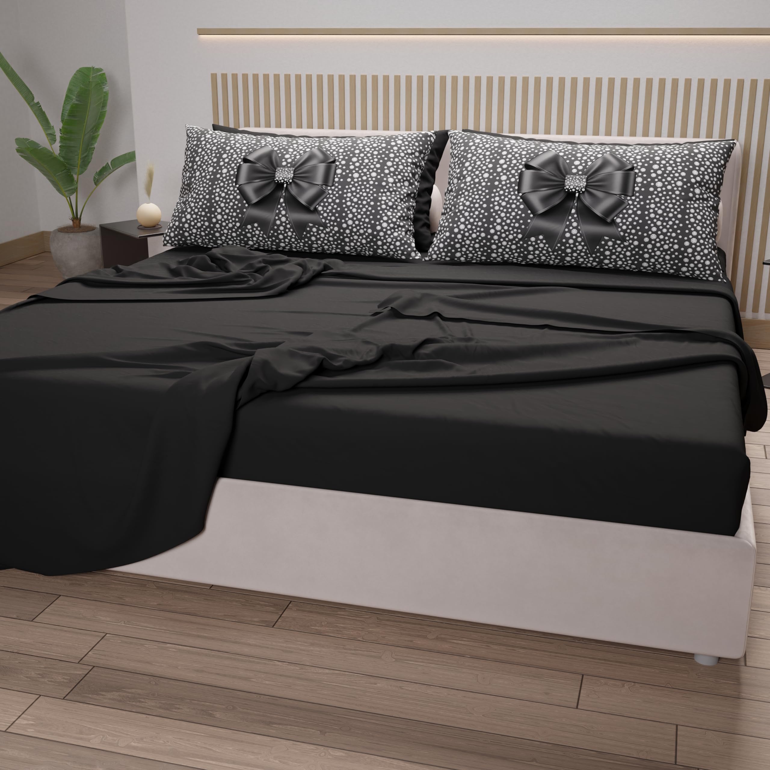 PETTI Artigiani Italiani - Cotton Sheets with Pillowcases in Digital Print, Single Bed Sheet, Single Bed Set, Black, 100% Made in Italy - Image 3
