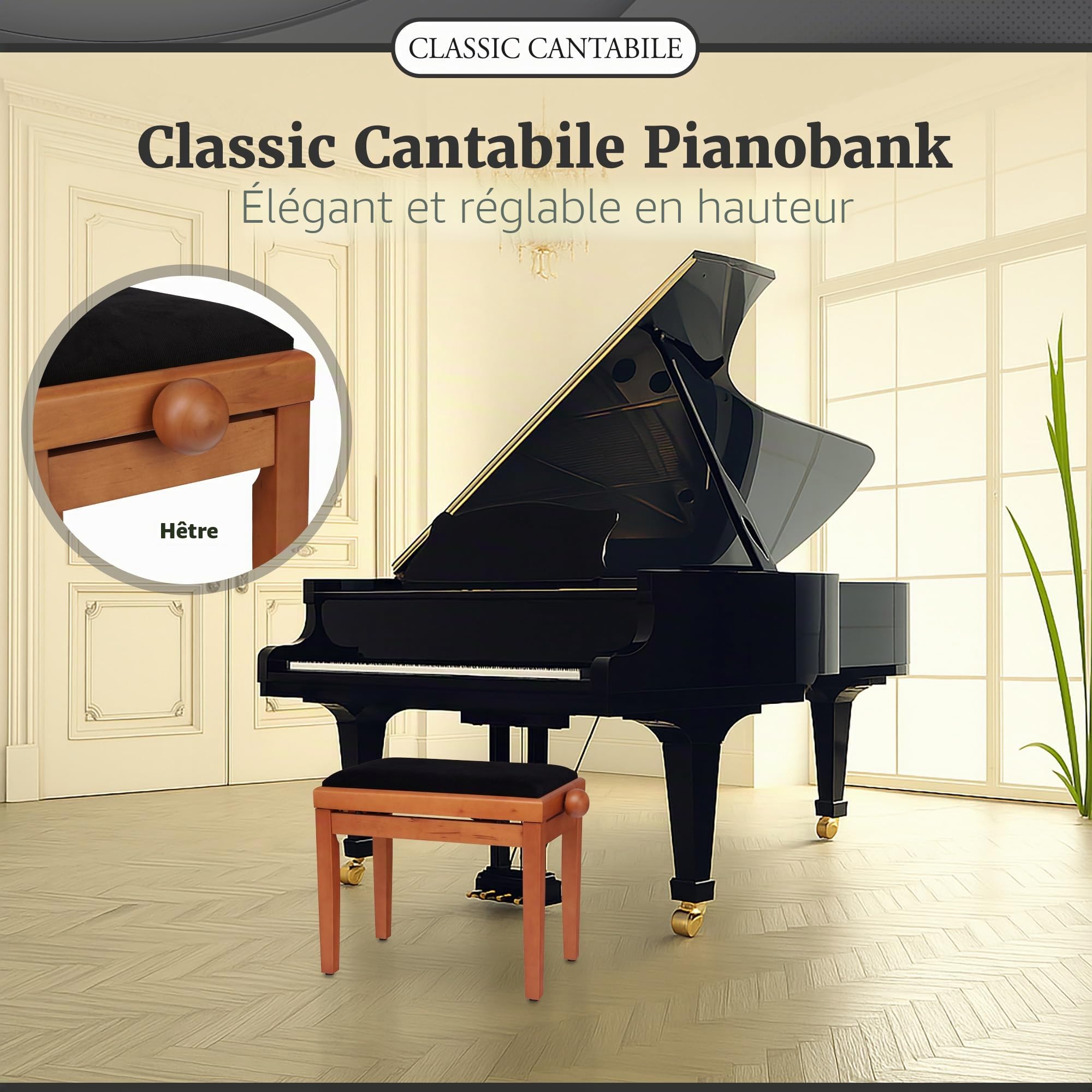 Classic Cantabile Banc de Piano en hêtre