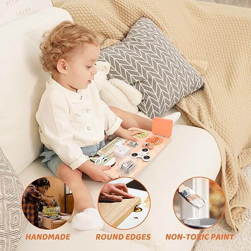 Miniatura 10 de Tablero de actividades para niños pequeños - Juguetes Montessori para 1, 2, 3, 4 años de edad, juguetes sensoriales de madera para niños autistas,