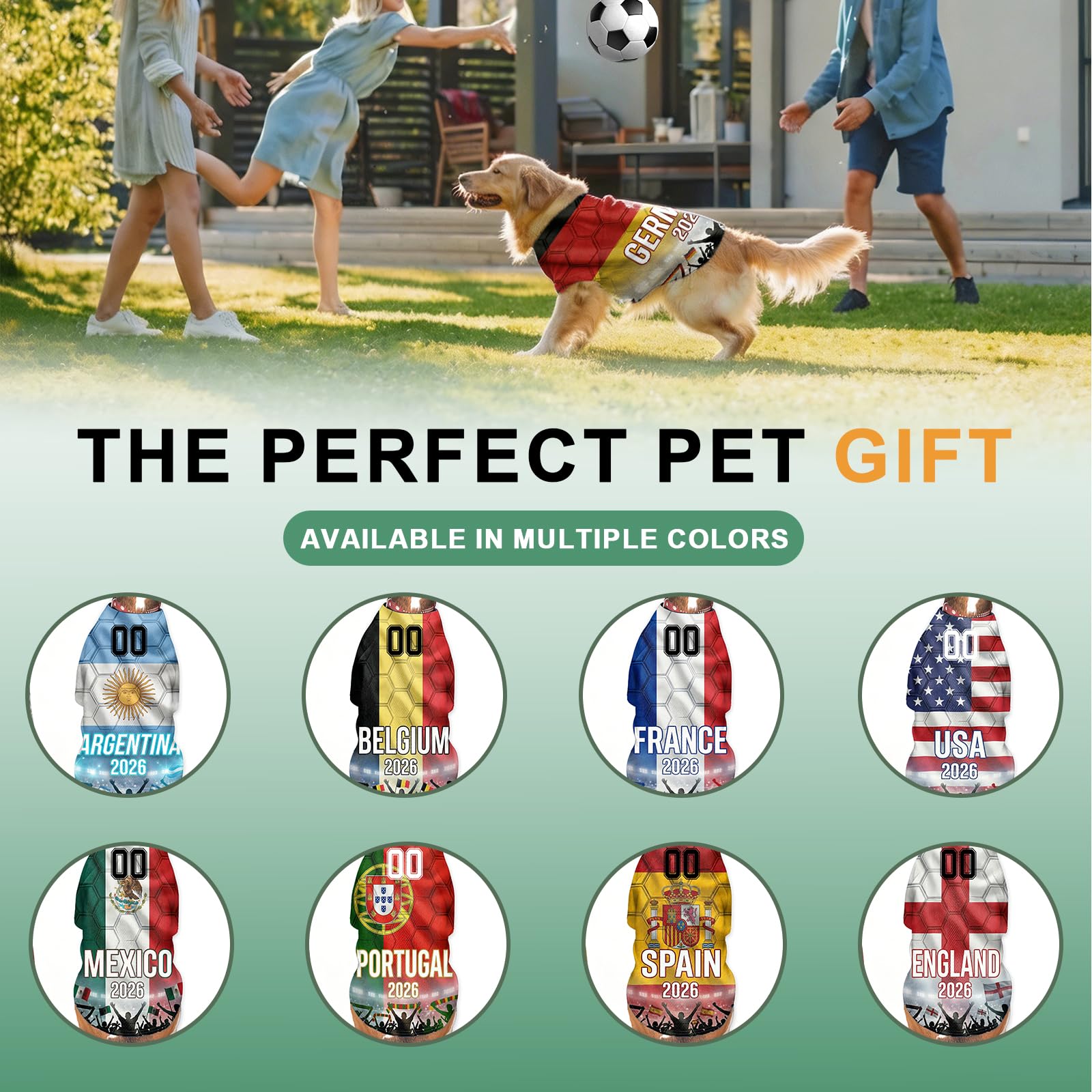 Maillot de Foot Personnalisé pour Chien, Maillot de Foot Personnalisé Coupe du Monde 2026, Col V, avec Nom et Numéro, Tricolore, pour Petit, Moyen et Grand Chien (Style A)