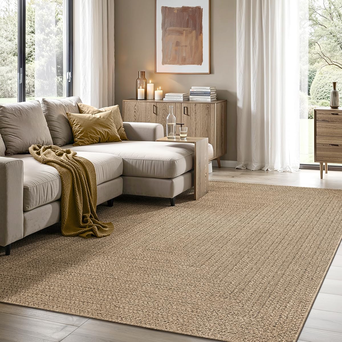 the carpet Kansas - robust indoor and outdoor carpet in natural jute look, weatherproof, suitable for patio and garden, approx. 160 x 230 cm