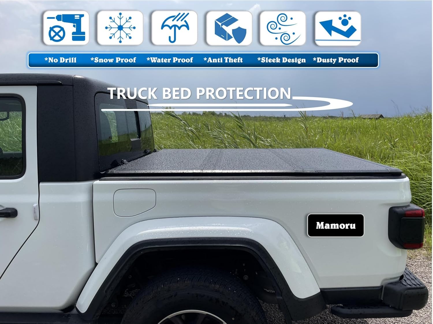 Mamoru Hard Tri-Fold 4'6" Truck Bed Cover Compatible for 2022 2023 2024 2025 2026 Ford Maverick FRP Tonneau Cover| Styleside
