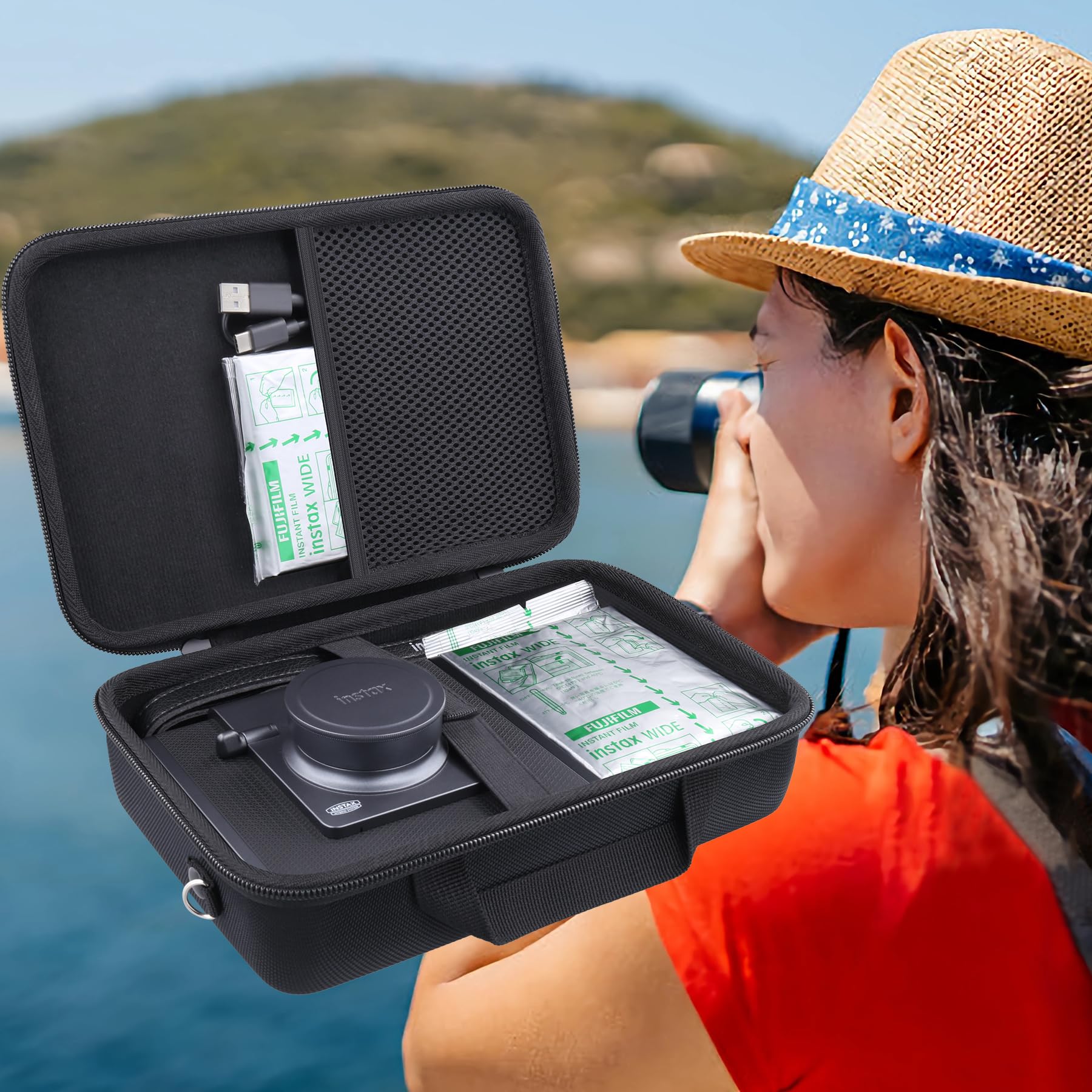 Khanka per Fujifilm Instax Wide Evo 2-in-1 Instant Film Camera e stampante Custodia rigida da viaggio con tracolla, nero (solo custodia)