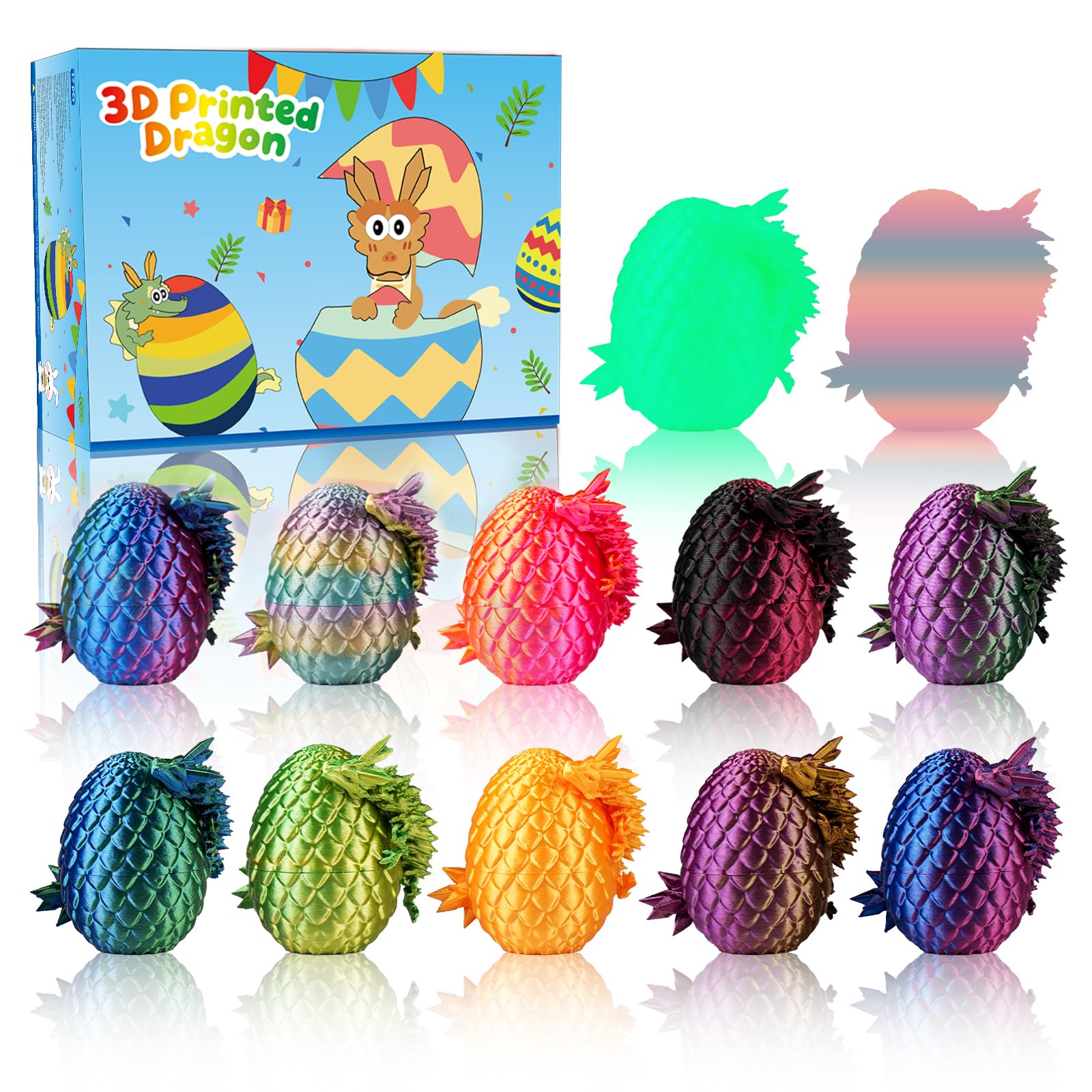JOMBY 12 Stück 3D-gedruckte Dracheneier, Mini-Drachenei-Set, bewegliches Kristall Drachen, Ostereier, Ostergeschenke Kinder – Geeignet als Spielzeug ab 5/6/7/8/9 Jahre Jungen Mädchen