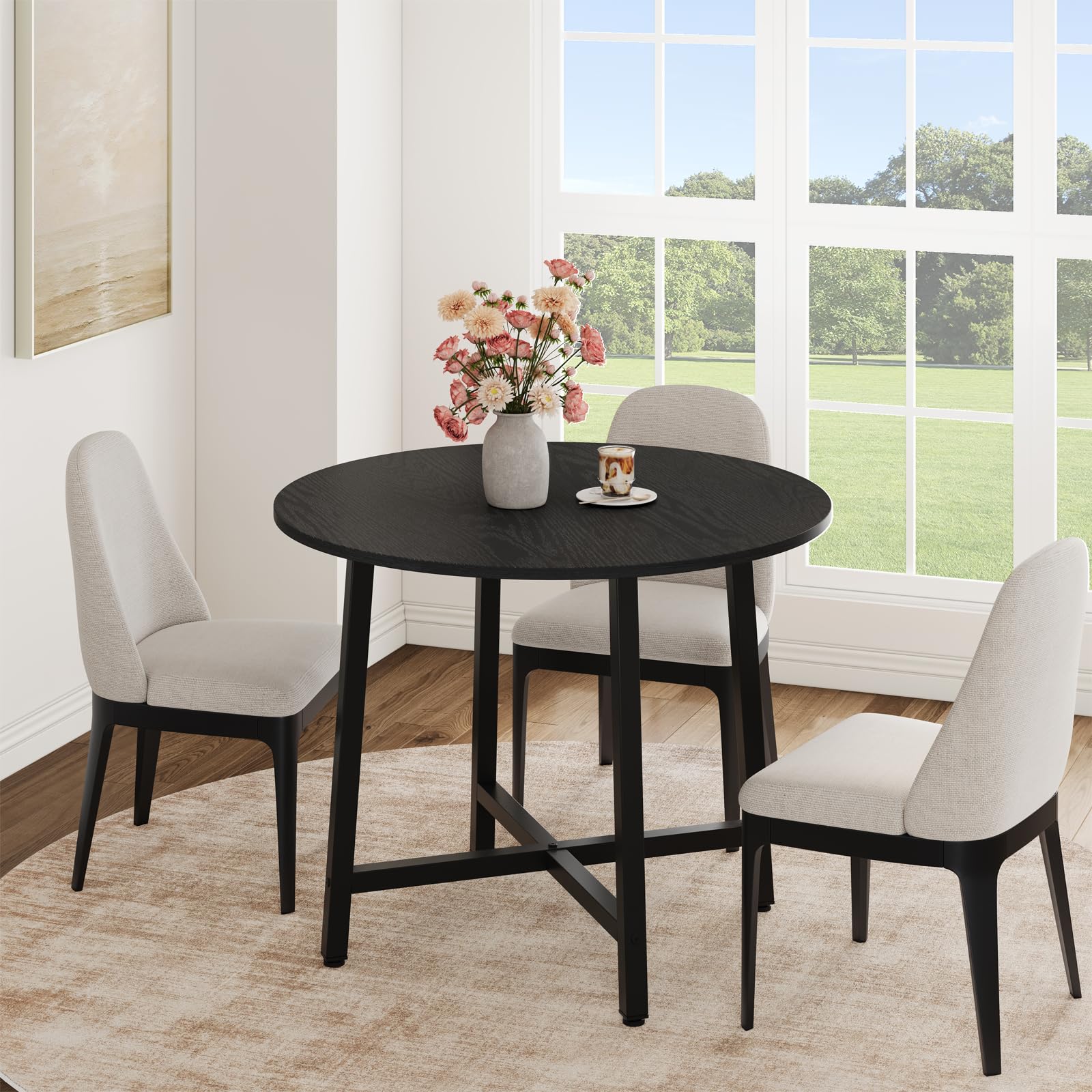 IDEALHOUSE 31.5 Inch Round Dining Table for 2-4, Small Kitchen Dining Room Table for Space Saving, Wood Circle Kitchen Table with Sturdy Metal Frame (No Chairs)