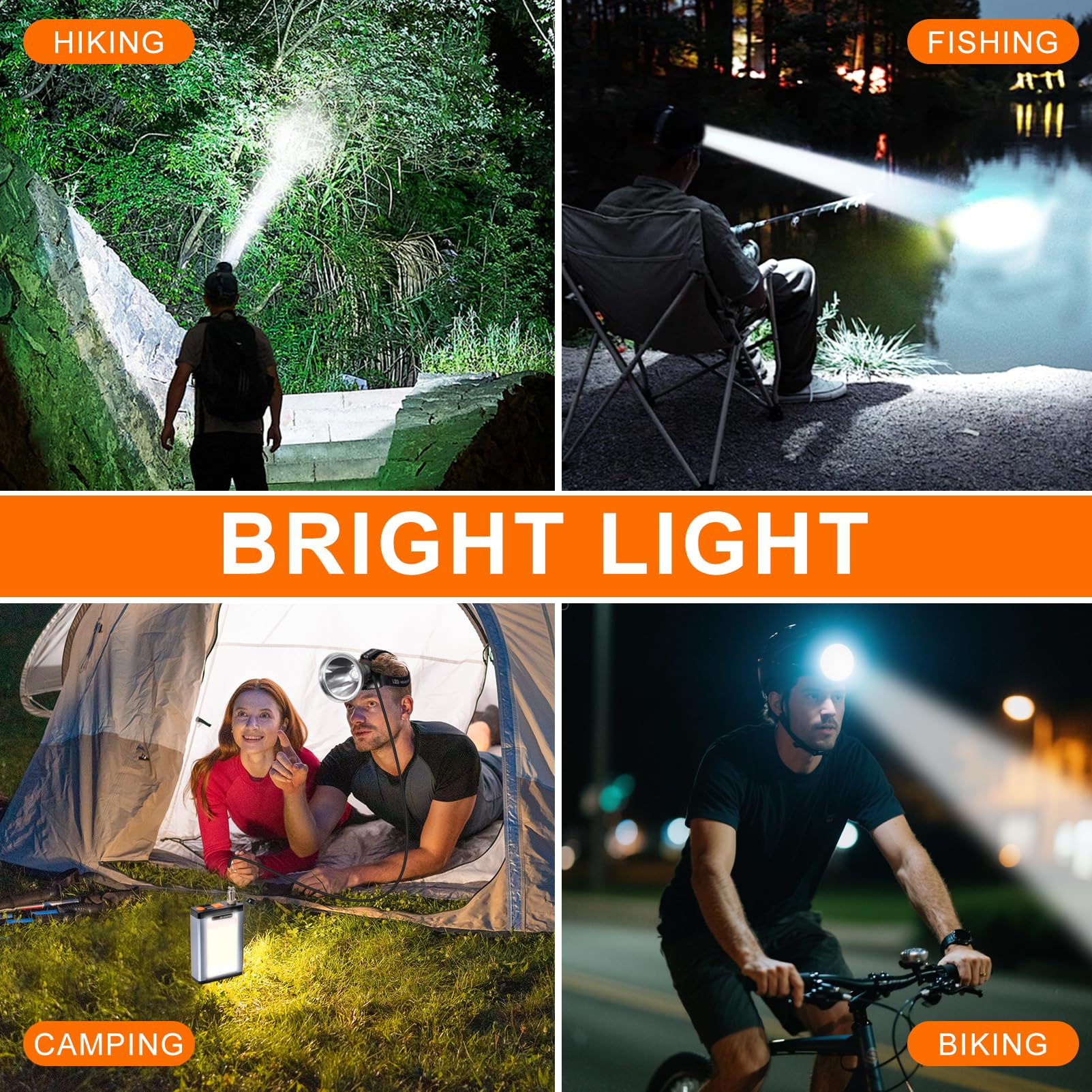 Linterna frontal LED de aleación de aluminio ultra brillante de 40 W, recargable, impermeable y ligera con sensor de movimiento y 6 modos de luz, ideal para camping, senderismo, correr, pesca y uso de