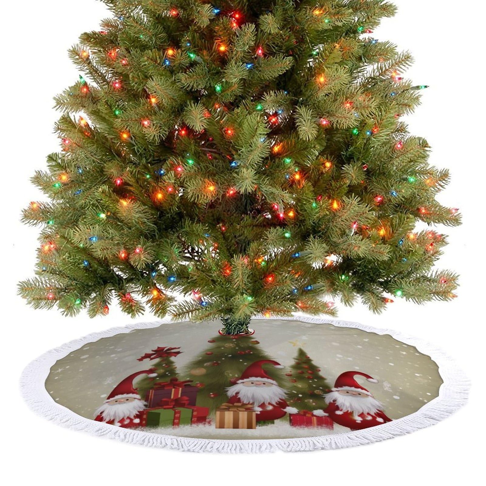 Merry Christmas Christmas Tree Skirt 30"x30" Rustic Xmas Tree Mat with Tassel Ornament Christmas Trees Cover Skirt Mat for Evergreen Trees Ornament Winter Holiday Mats Decorations
