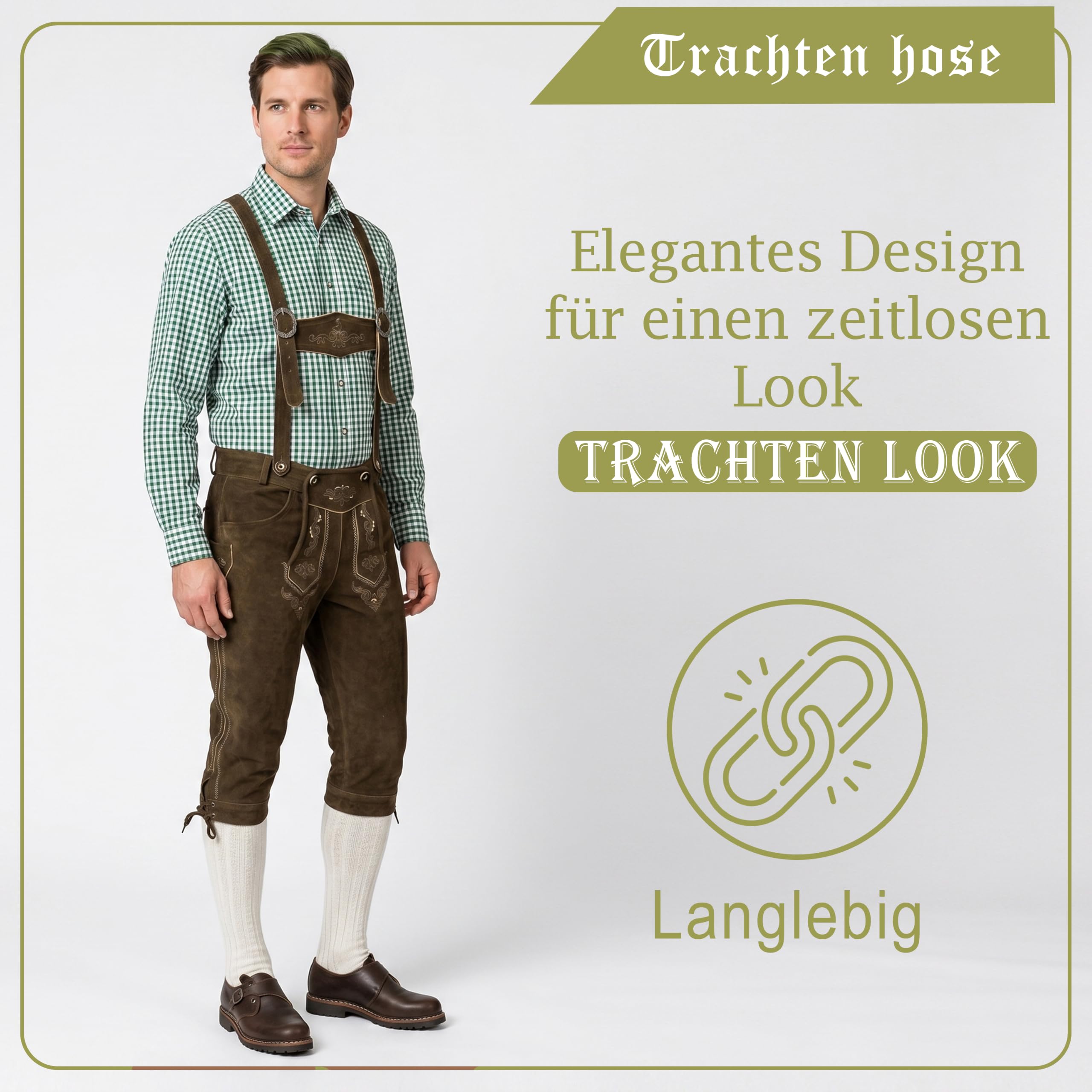 Trend-Promotion Austria Piel Pantalones Pantalones trachtenhose Rodillera con Tirantes marrón marrón Oscuro W54