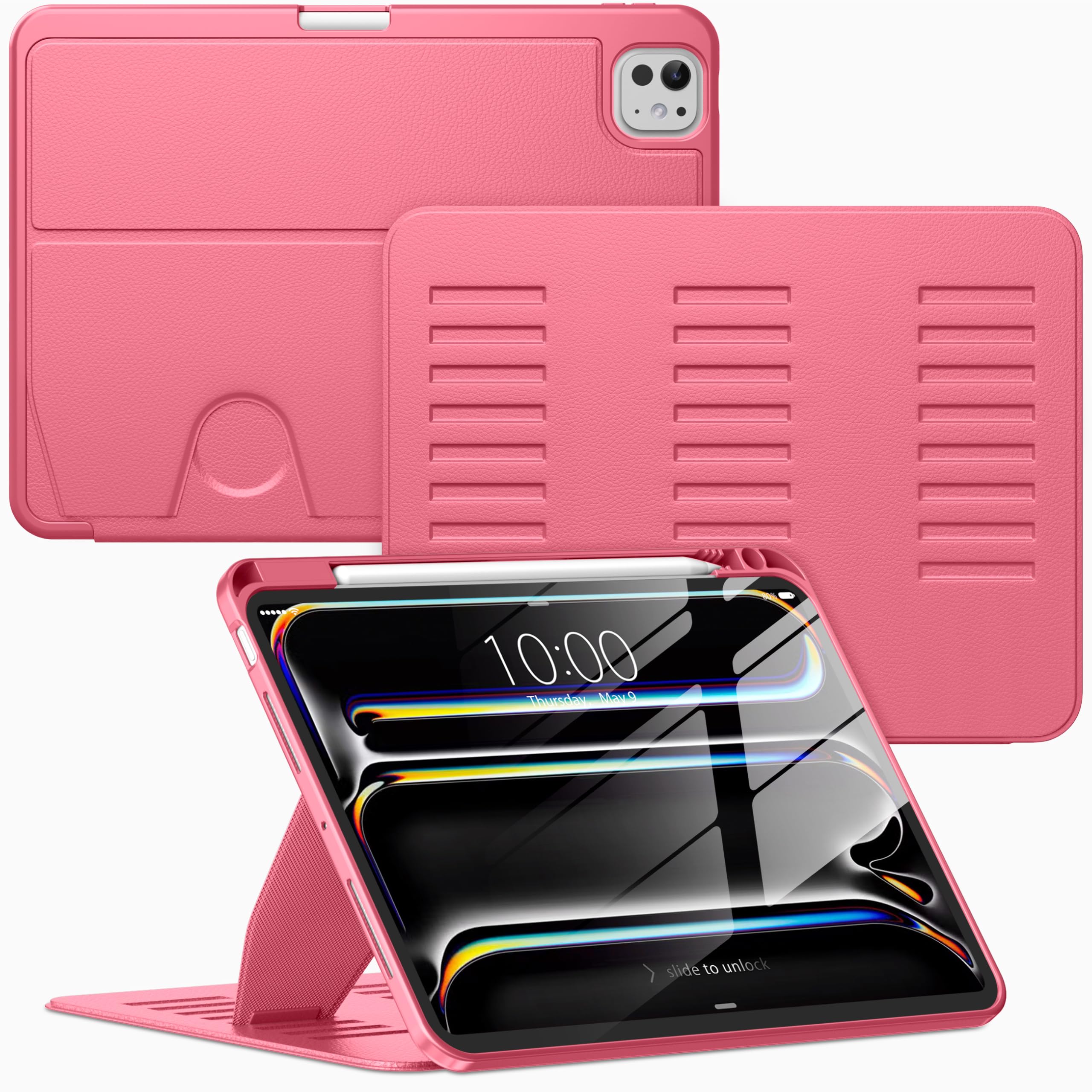 VIKESI Case for iPad Pro 11 inch (M5/M4) 2025/2024,Multiple Angles Stand Cover,Soft Back,Pencil Holder,and Auto Sleep/Wake,Watermelon