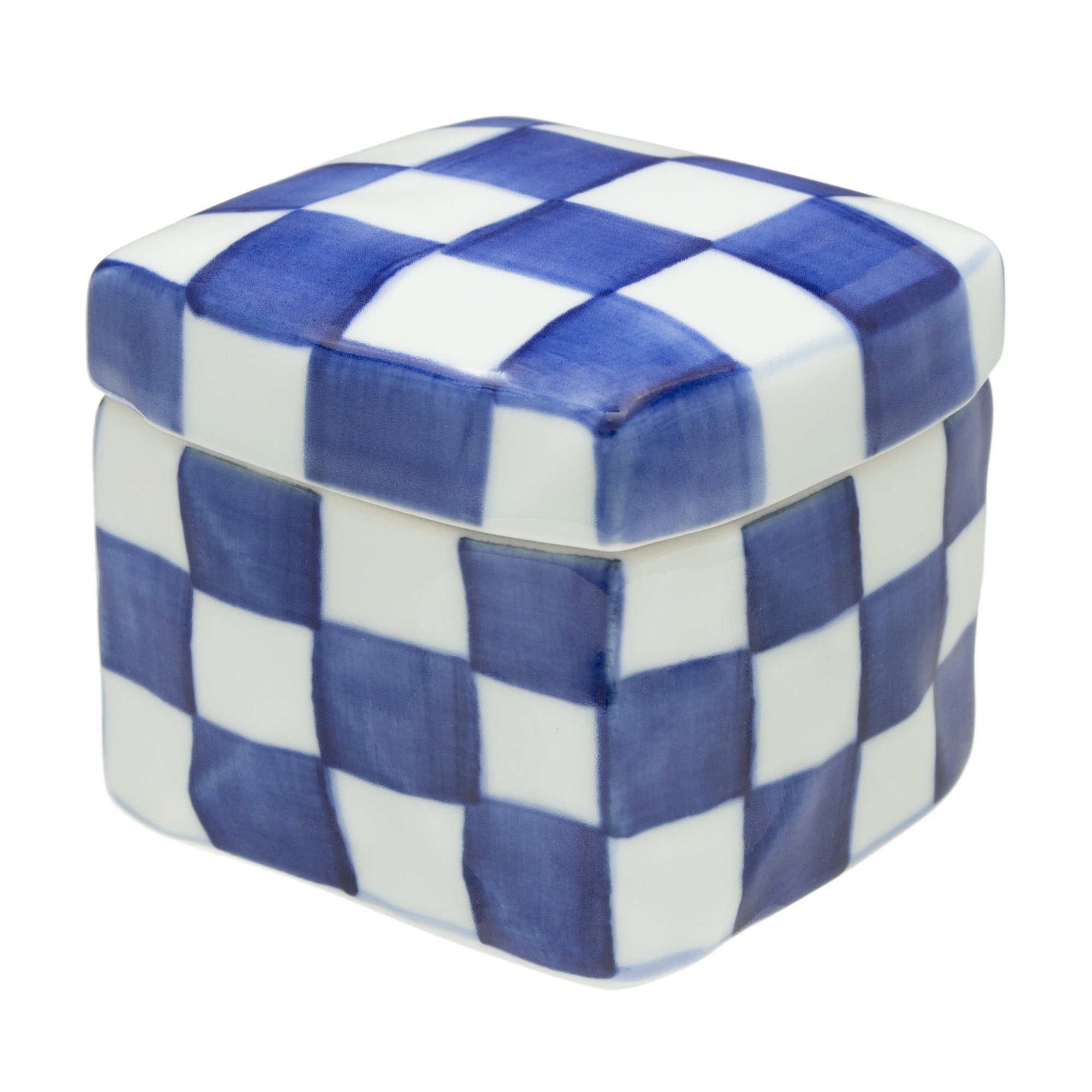 Amazon.co.jp: 蓋向 染付市松角陶箱(中) [8.5 x 8.5 x 7.5cm