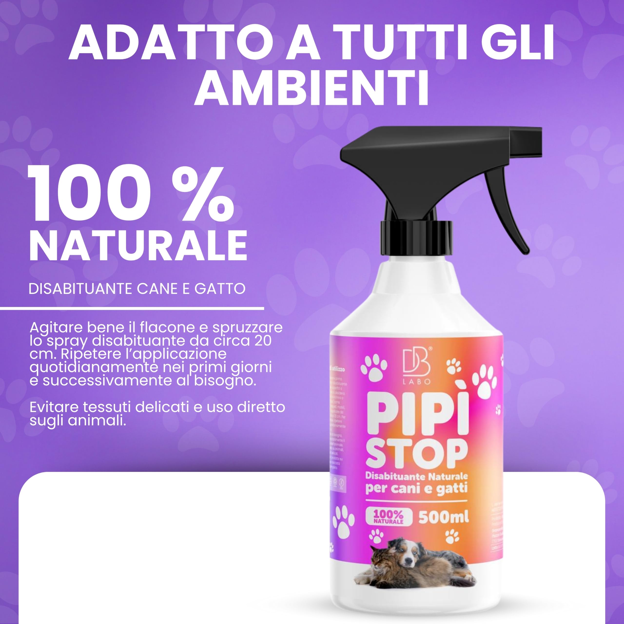 Spray Disabituante per Cani e Gatti 500ml, Repellente per Gatti, Anti Pipi, Dissuasori per Cani, Allontana Animali da Divano, Giardino e Pavimenti, Urine off Gatti, Uso Interno ed Esterno
