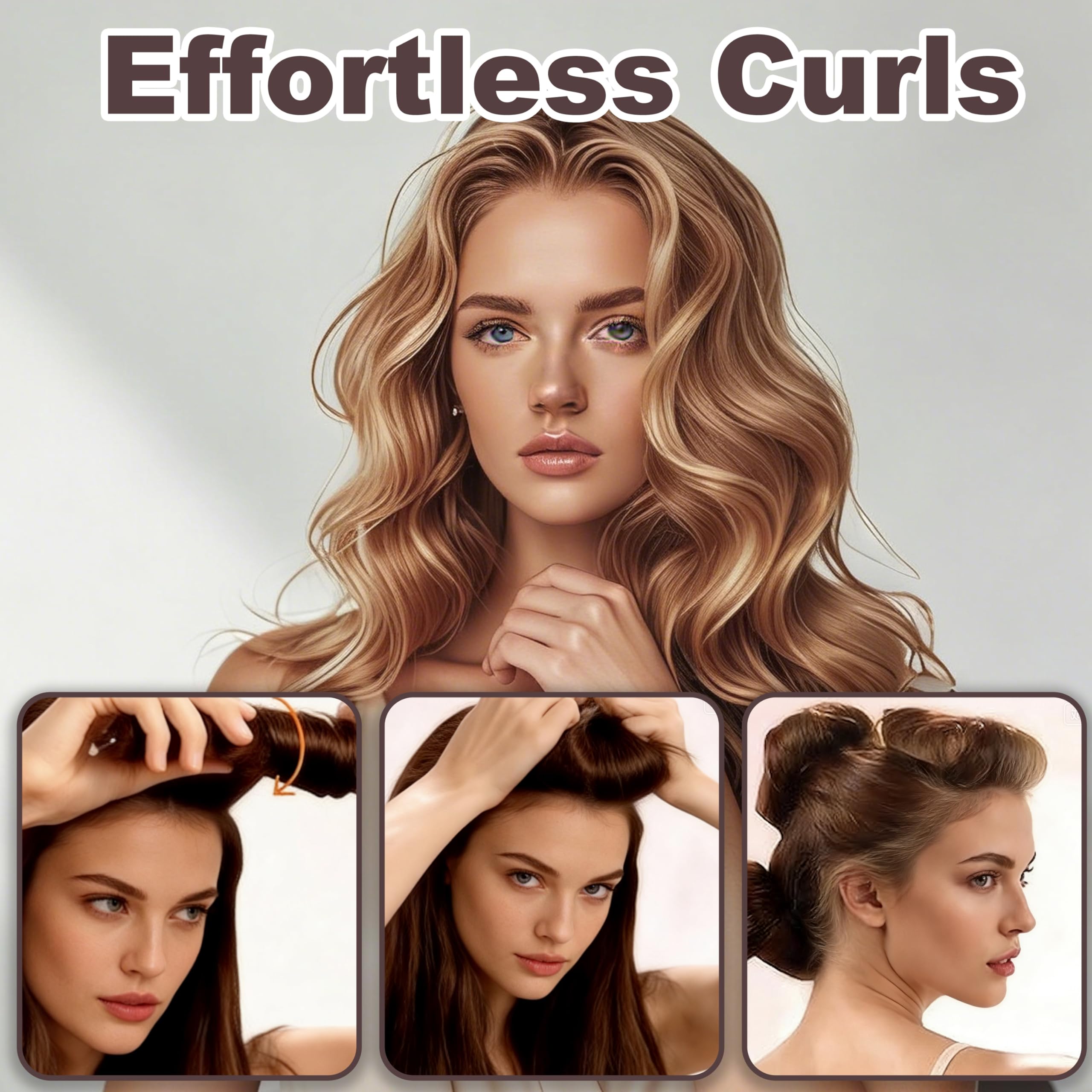 Heatless Curls Overnight Hair Curlers - 4 Pcs No-Heat Curling Rod to Sleep In and Shower Cap,Velvet Hair Rollers with Satin Wrap (new packaging) - 4