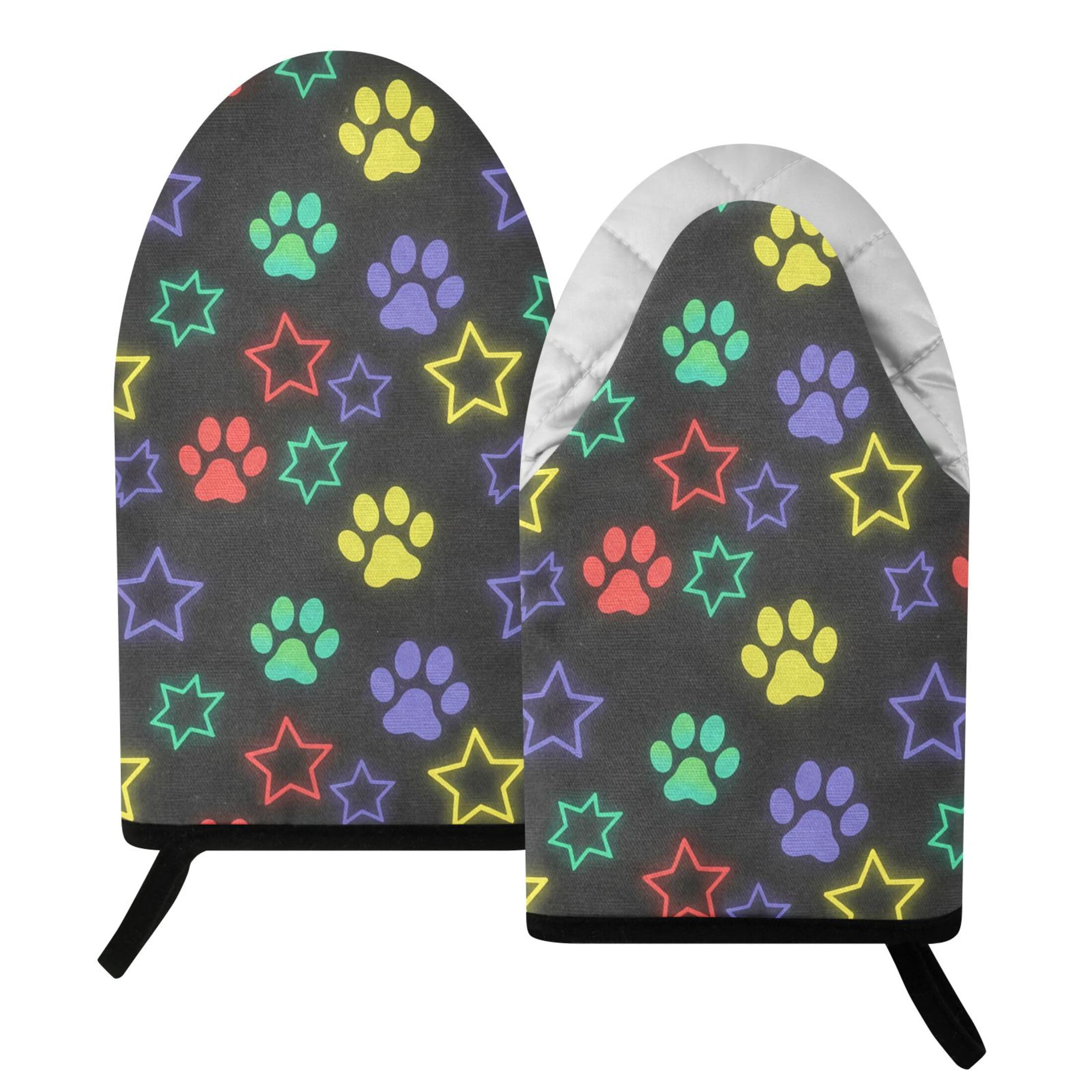 Kutsu Dog Paw Star Oven Mitts for Kitchen, Heat Resistant Cotton Oven Gloves for BBQ Baking Cooking, Breathable Kitchen Essentials, 2 pcs