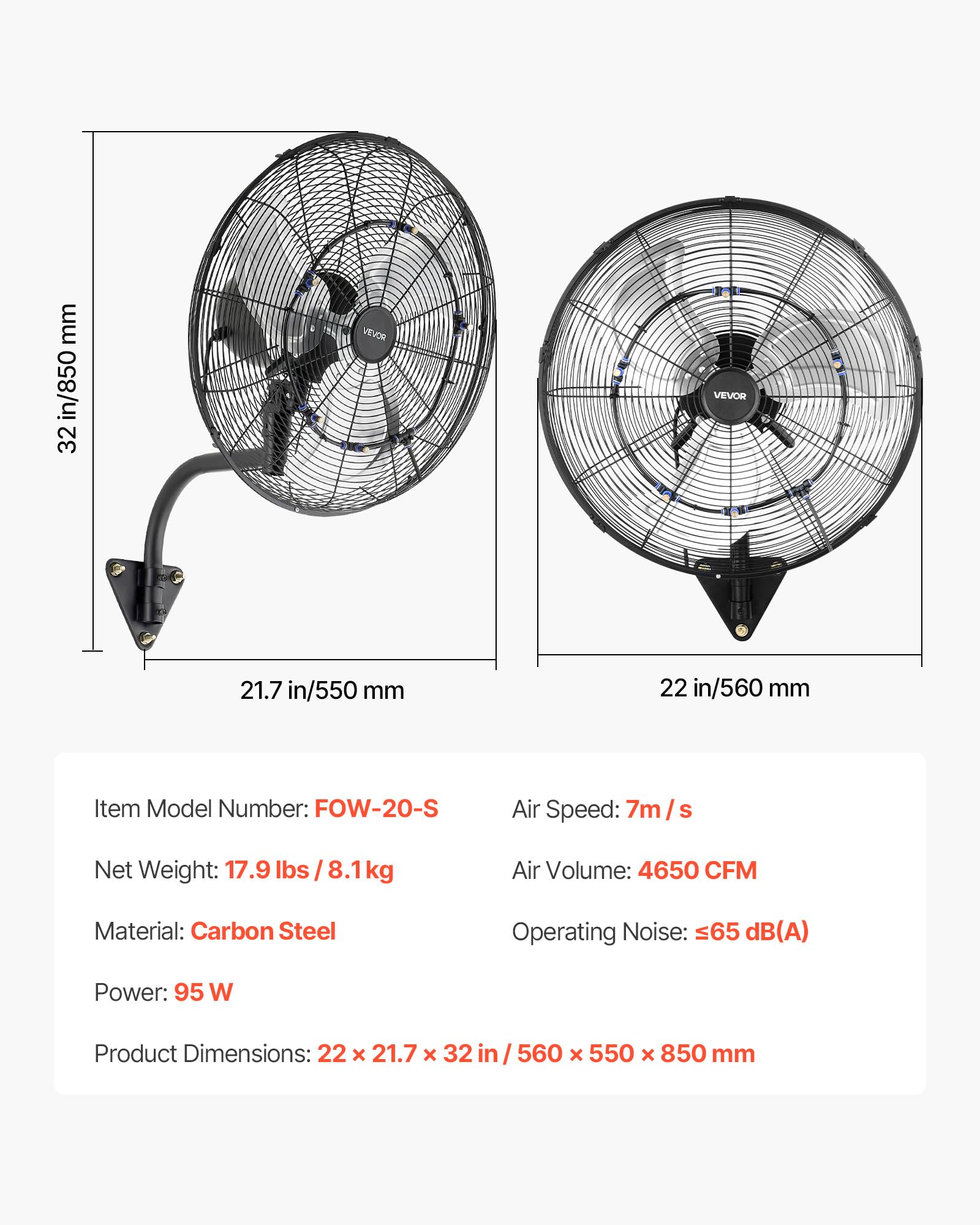 VEVOR Ventilatore da Parete Industriale, 505 mm, Ventilatore Oscillante a Muro con Nebulizzazione, IP44, 3 Velocità, Telecomando, Flusso d'Aria Potente, per Officine, Garage e Ambienti Commerciali