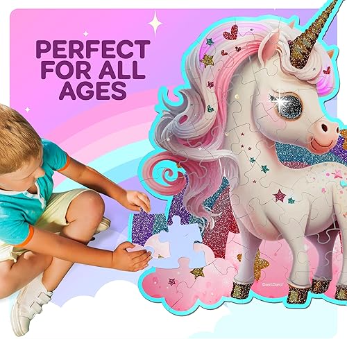 Miniatura 8 de Rompecabezas de unicornio gigante brillante de 45 piezas para niños de 3 a 6 años de edad, rompecabezas grandes para niños de 3, 4, 5, 6 años,