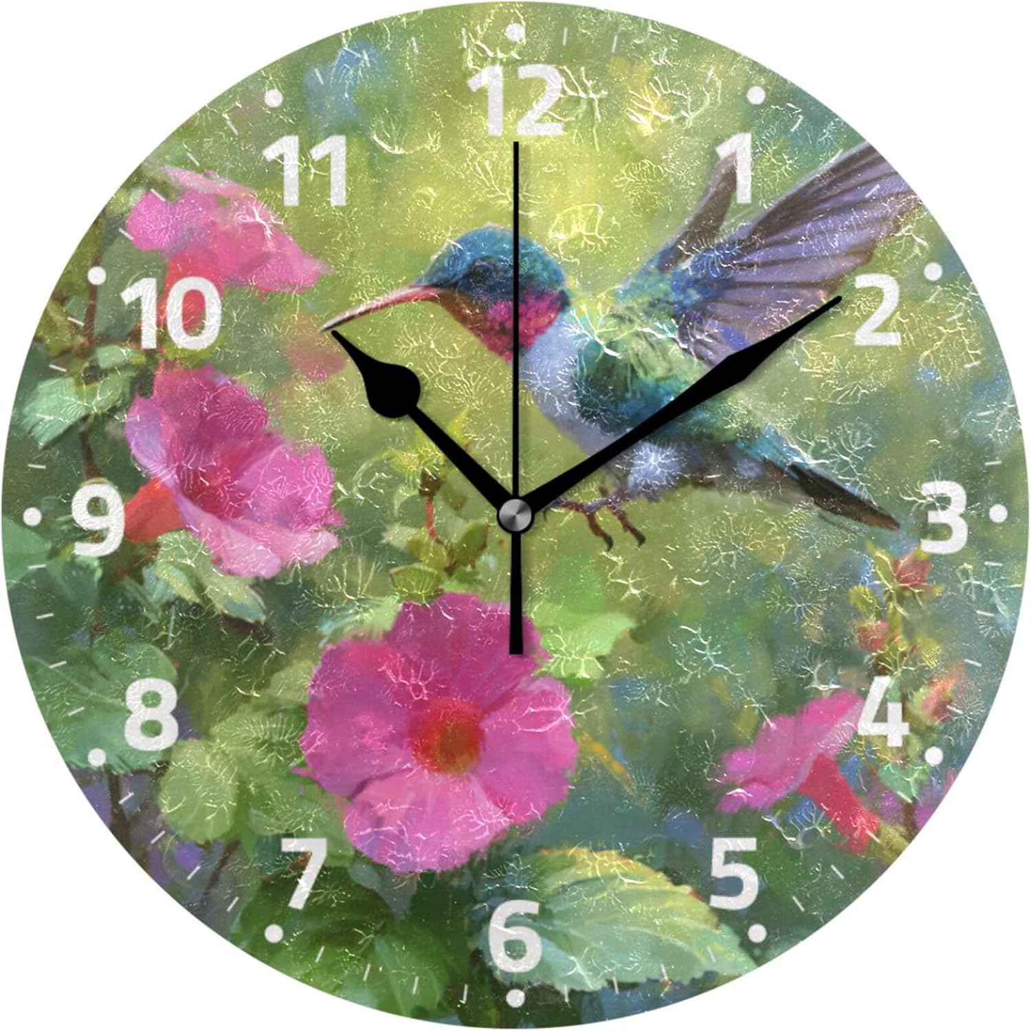 Wall Clock Red Poppy Flowers Round Clock Battery Operated Silent Non-Ticking Quartz Quiet Desk Clock for Bedrooms Kitchen Living Room Classroom Office 9.5 in