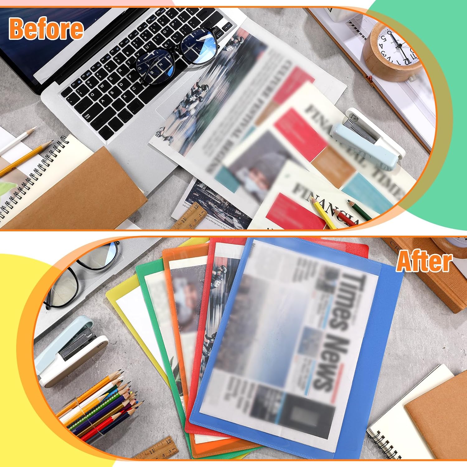 Kisston 50 Pack Heavy Duty Vinyl Plastic Folders with Clear Front Pocket File Jackets, Three Sided Closed, Letter Size Plastic Folders for Documents, 11.75 x 9.25 Inch (5 Colors)