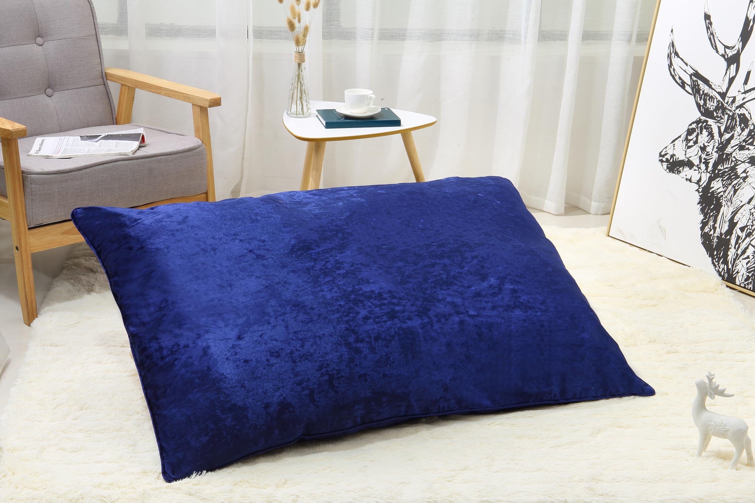 Plain Super Soft Crushed Velvet Filled Cushions for Sofa Bed Living Room Bedroom Home Couch Decorative Cushions Pillows Invisible Zipper with Removable Inner Pad (Blue, 80x120cm)
