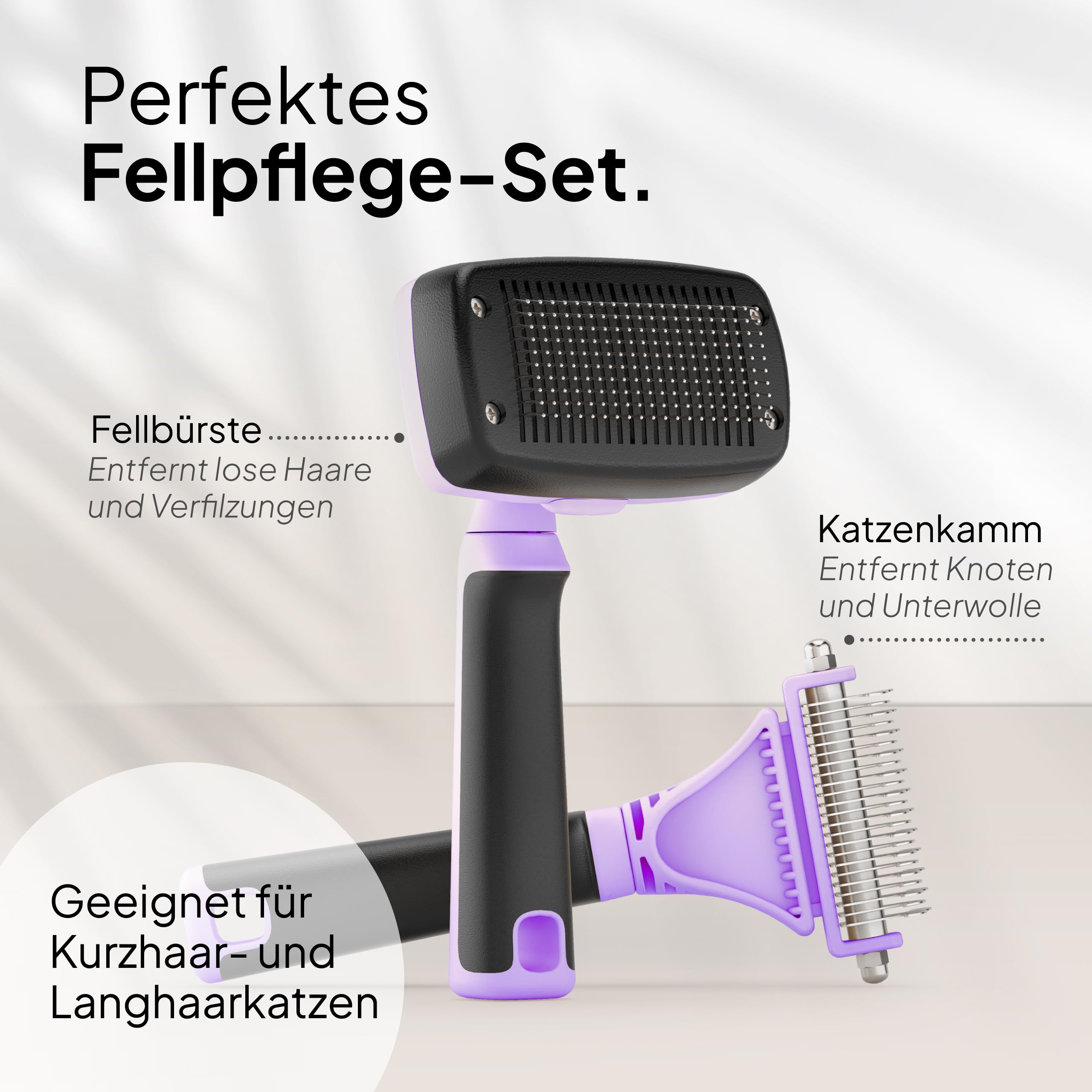 Pretty Paw Katzenbürsten Set mit Zupfbürste & Katzenkamm – Sanfte Fellpflege für Kurzhaar- & Langhaarkatzen, entfernt lose Haare und Unterwolle