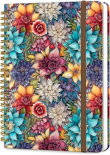 Cuaderno de espiral A5, lindo cuaderno para mujeres y hombres, cuaderno de tapa dura con rayas universitarias para trabajo y toma de notas, 60