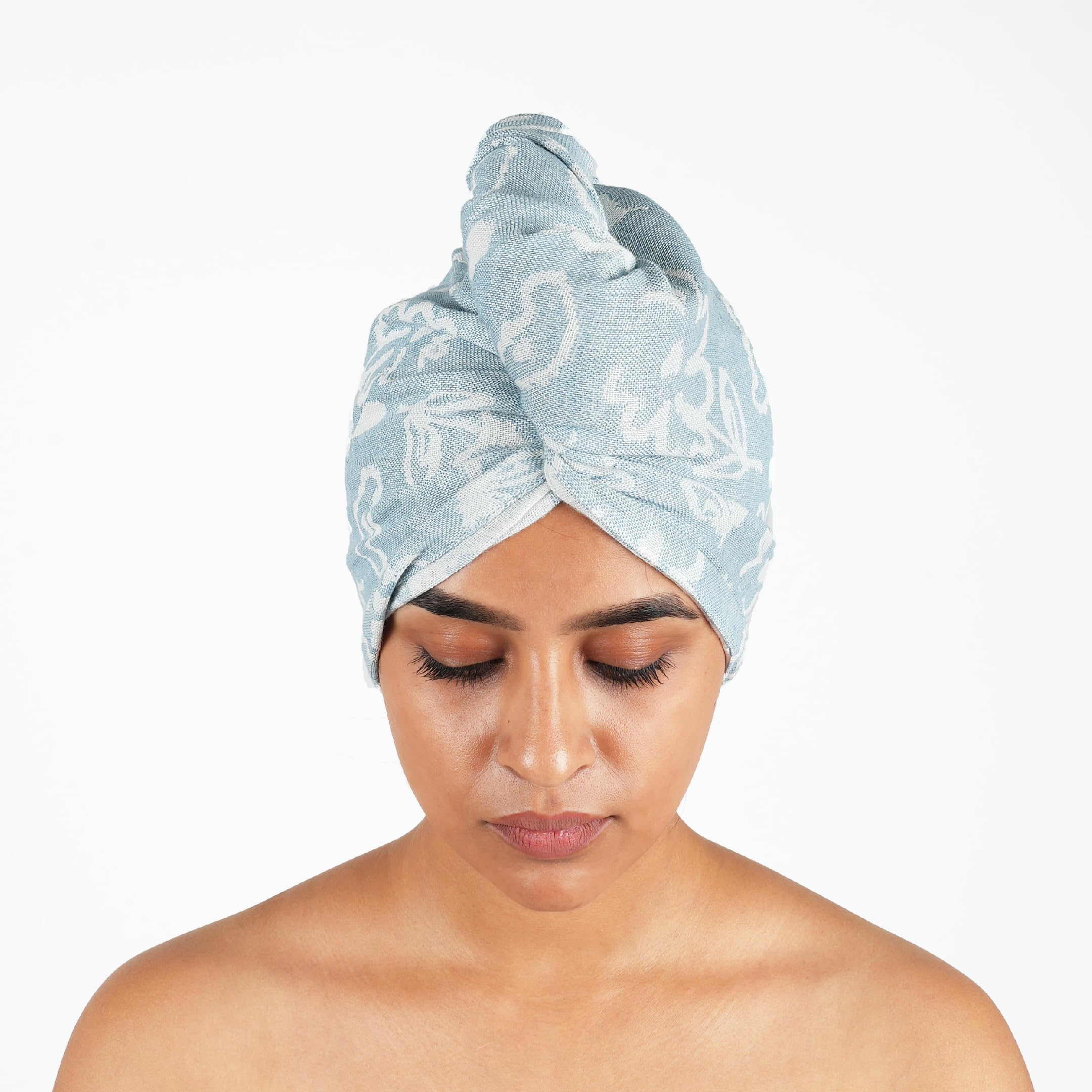 Doctor Towels, World's First Banana Floral Hair Towel Wrap for Women | 200 GSM Anti-Frizz Quick Dry Hair Towel for Women with Button for Long & Short Hair | Pack of 1 – Chalk Blue 1
