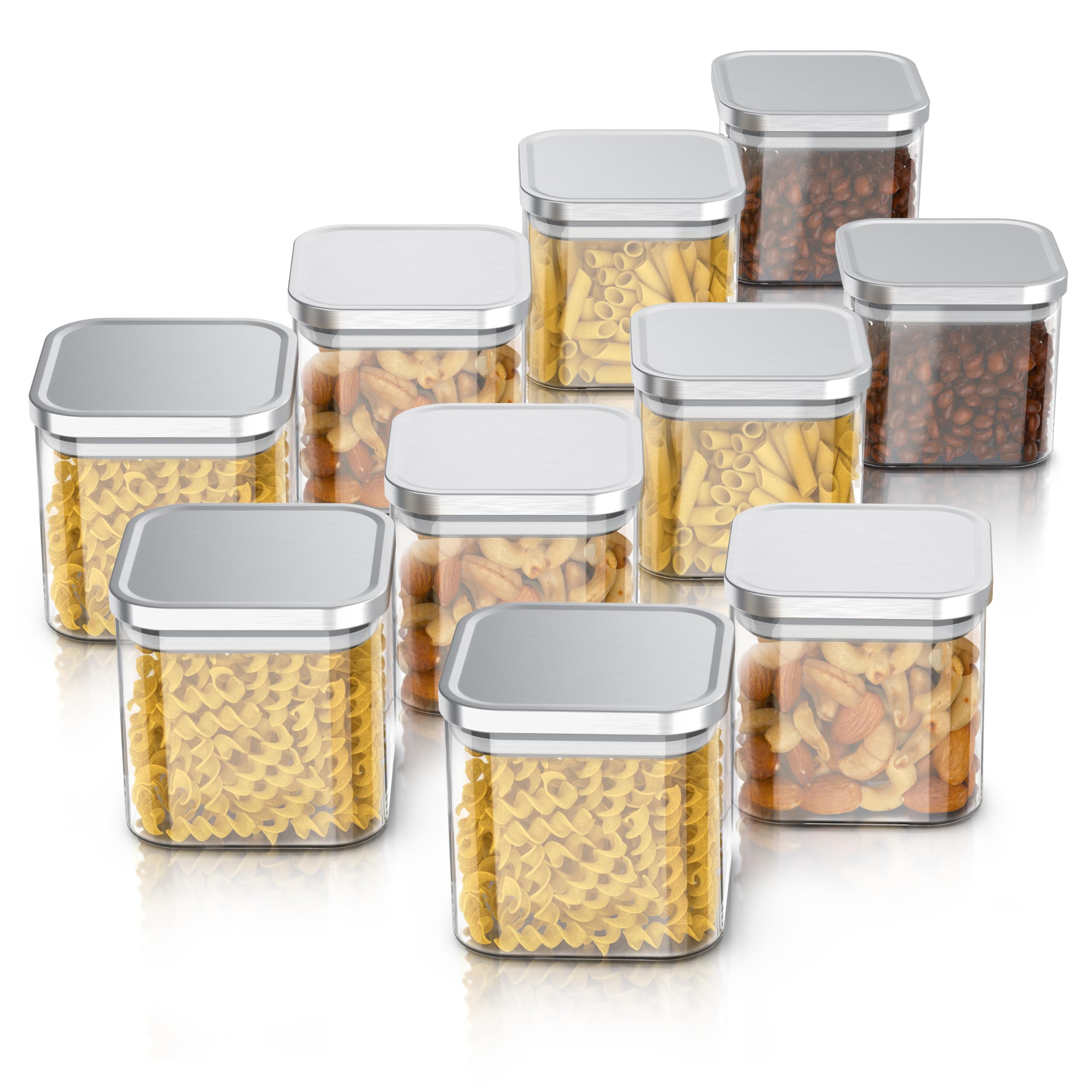 Arendo - Vorratsgläser 800ml mit Deckel Edelstahl - Set - Behälter aus Glas – hitzebeständig – Vorratsdosen/Vorratsbehälter mit Edelstahl Deckel - luftdicht - für Müsli Zucker Mehl Kaffee