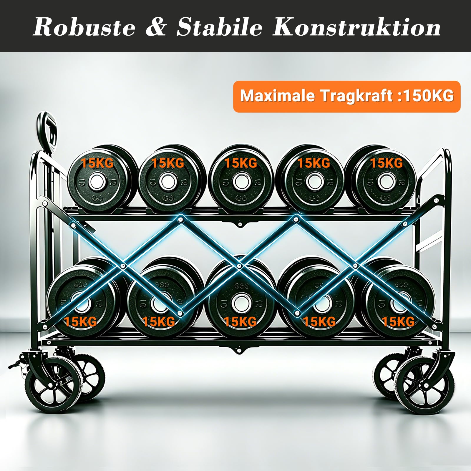 Anise Star Faltbarer Bollerwagen 150L 150KG mit Bremsen Offrad Schwarz