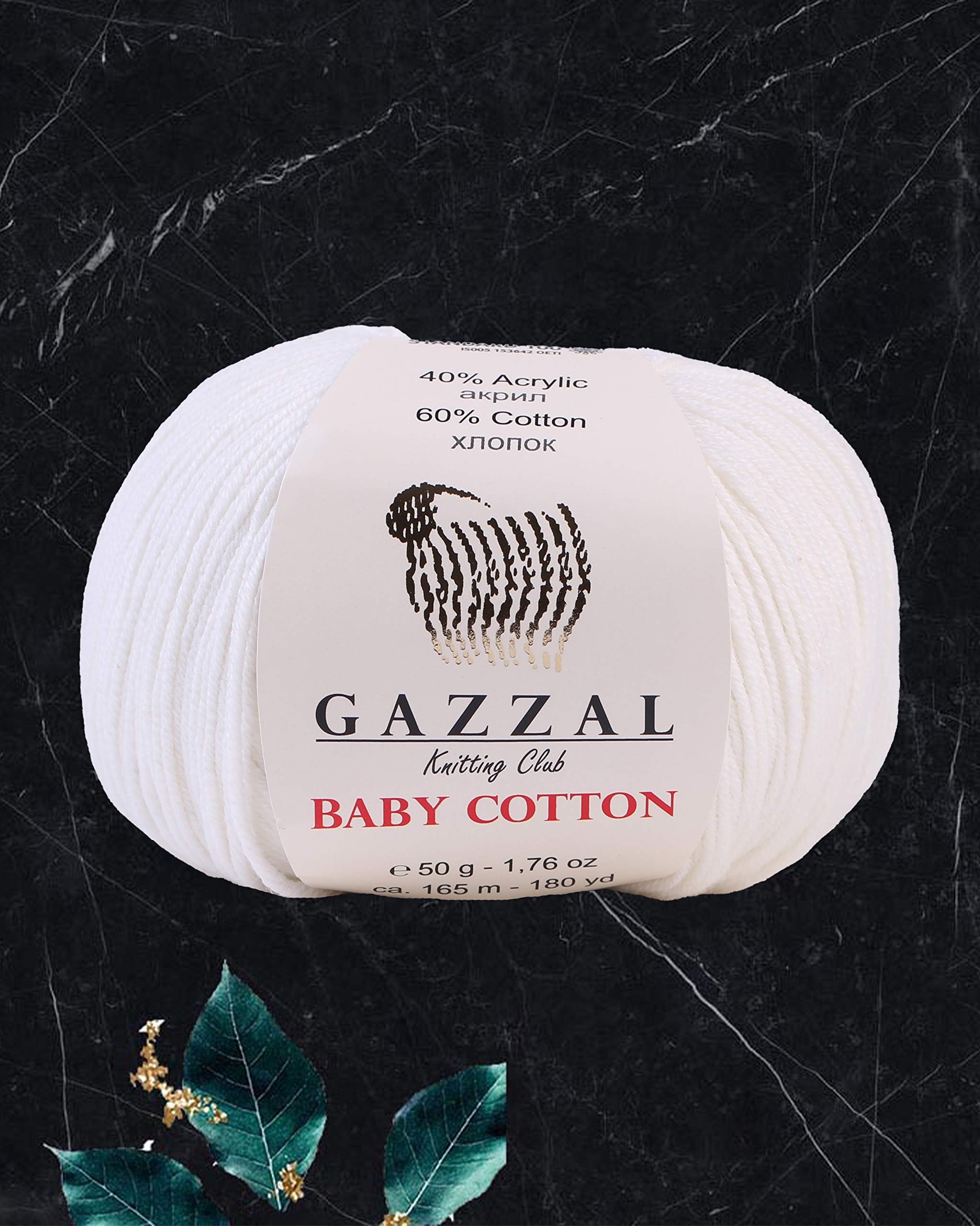 GAZZAL 4 Ball (Skein) Baby tton, 60 tton Each 1.76 Oz (50g) 150 Yrds (165m) Soft, 2 - Fine Baby Yarn, Soft and Popular (3410 - White)