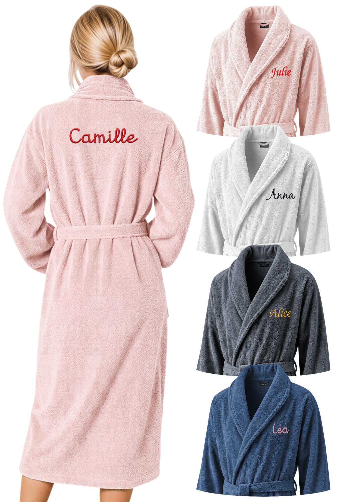 KDO MAGIC Peignoir de bain femme personnalisé - Brodé avec un prénom - Matière éponge - Plusieurs coloris - Cadeau maman noël, anniversaire, fête des mères