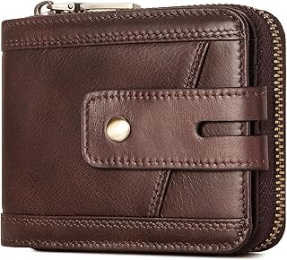 Zipper Wallet for Men, Genuine Leather Zipper Around Purse RFID Blocking Bifold ID Window,Zipper Wallet With Coin Pocket (Coffee)