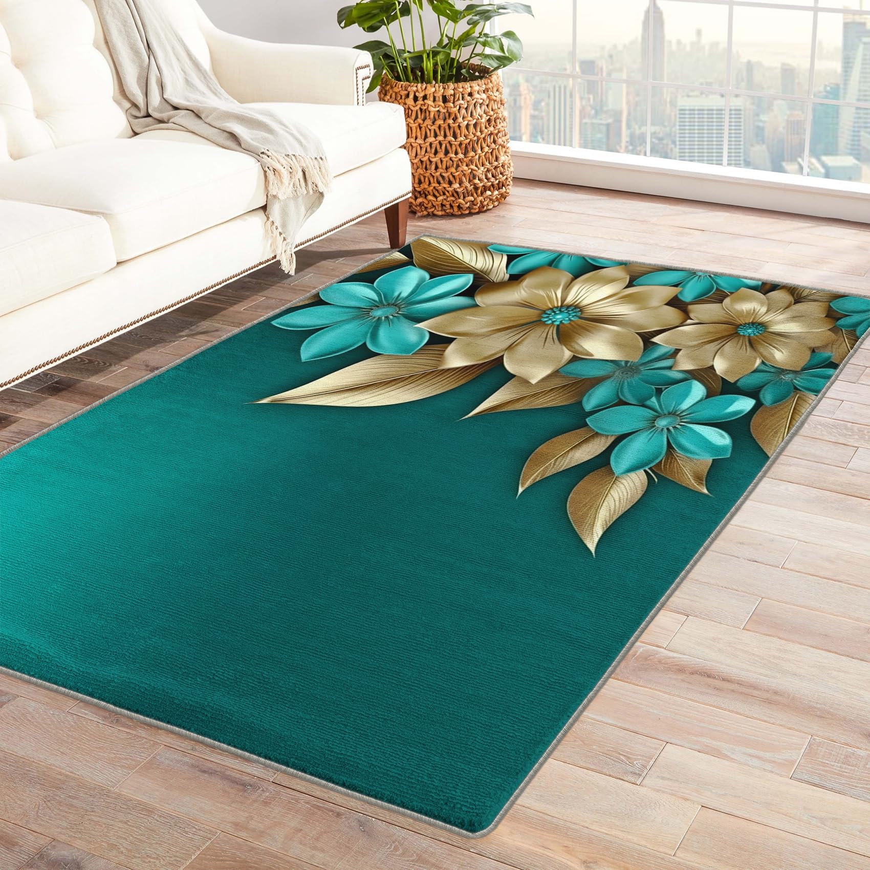 Amazon.com: Teal Rug & Home Decor - 4x5 Rug, Abstract Floral Rugs
