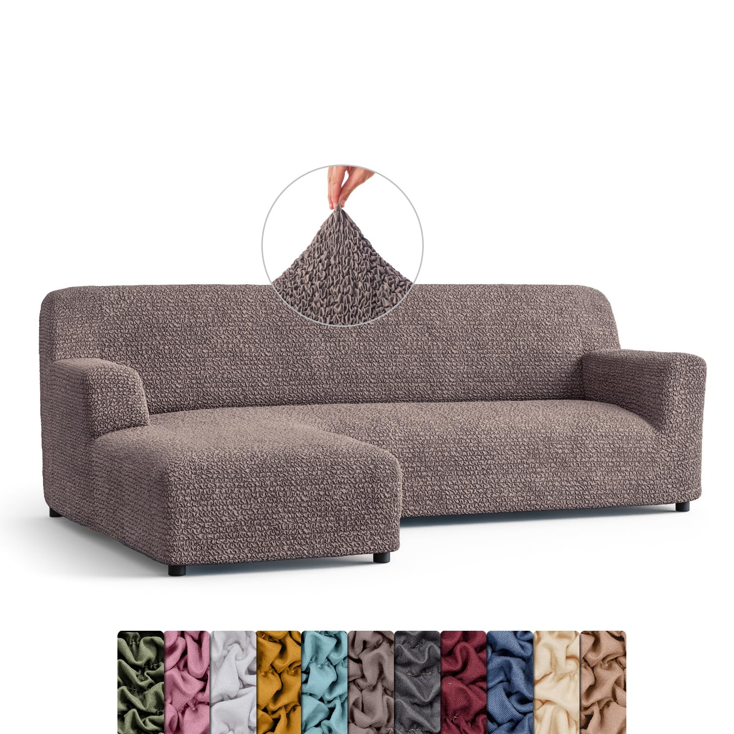 Menotti Choco L Shape Sofa Cover - Sectional Covers - Chaise Lounge Couch Cover - Soft Polyester Fabric Slipcovers - 1-Piece Form Fit Stretch Furniture Slipcover - Microfibre - (L-Shape Left)