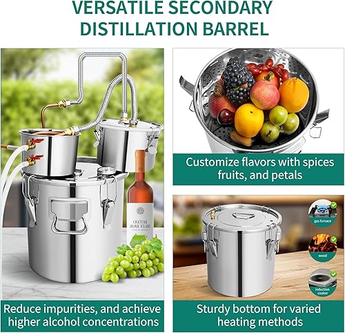 Miniatura 7 de YITAHOME Alcohol Still - Destilador de alcohol de acero inoxidable con alcoholómetro, soporte de fermentación y termómetro integrado, kit de