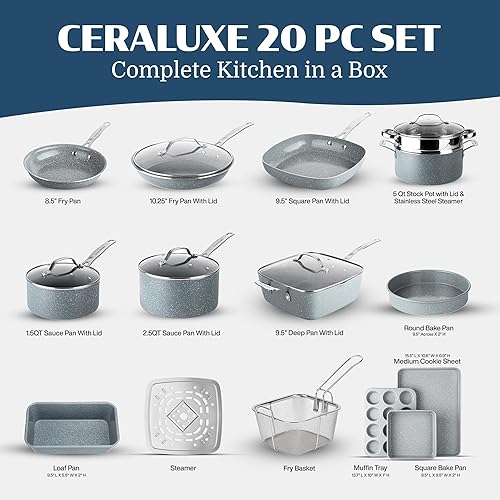 Miniatura 2 de Granitestone Juego de 20 utensilios de cocina de cerámica antiadherentes, juego completo de ollas y sartenes antiadherentes para cocina con juego de