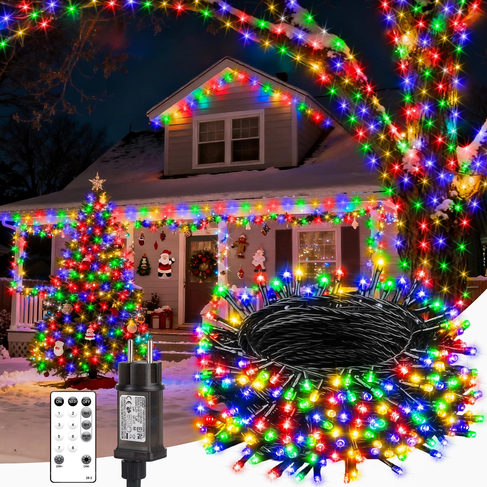 Lichterkette Außen Innen Weihnachtsbaum Strom, 15M 150 LED Bunt mit Stecker | Lichterkette Outdoor Weihnachten mit Fernbedienung Timer Fairy Lights für Weihnachtsbeleuchtung Hochzeit Party Balkon Garten