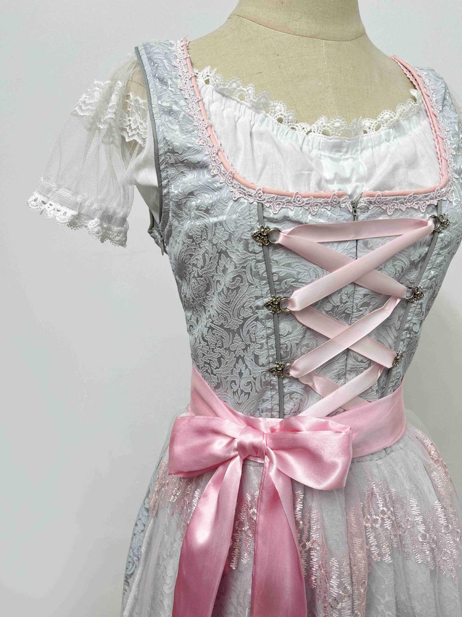 Abito tradizionale bavarese da donna, dirndl, con pizzo, con camicetta e grembiule, 3 pezzi, per Oktoberfest, Carnevale