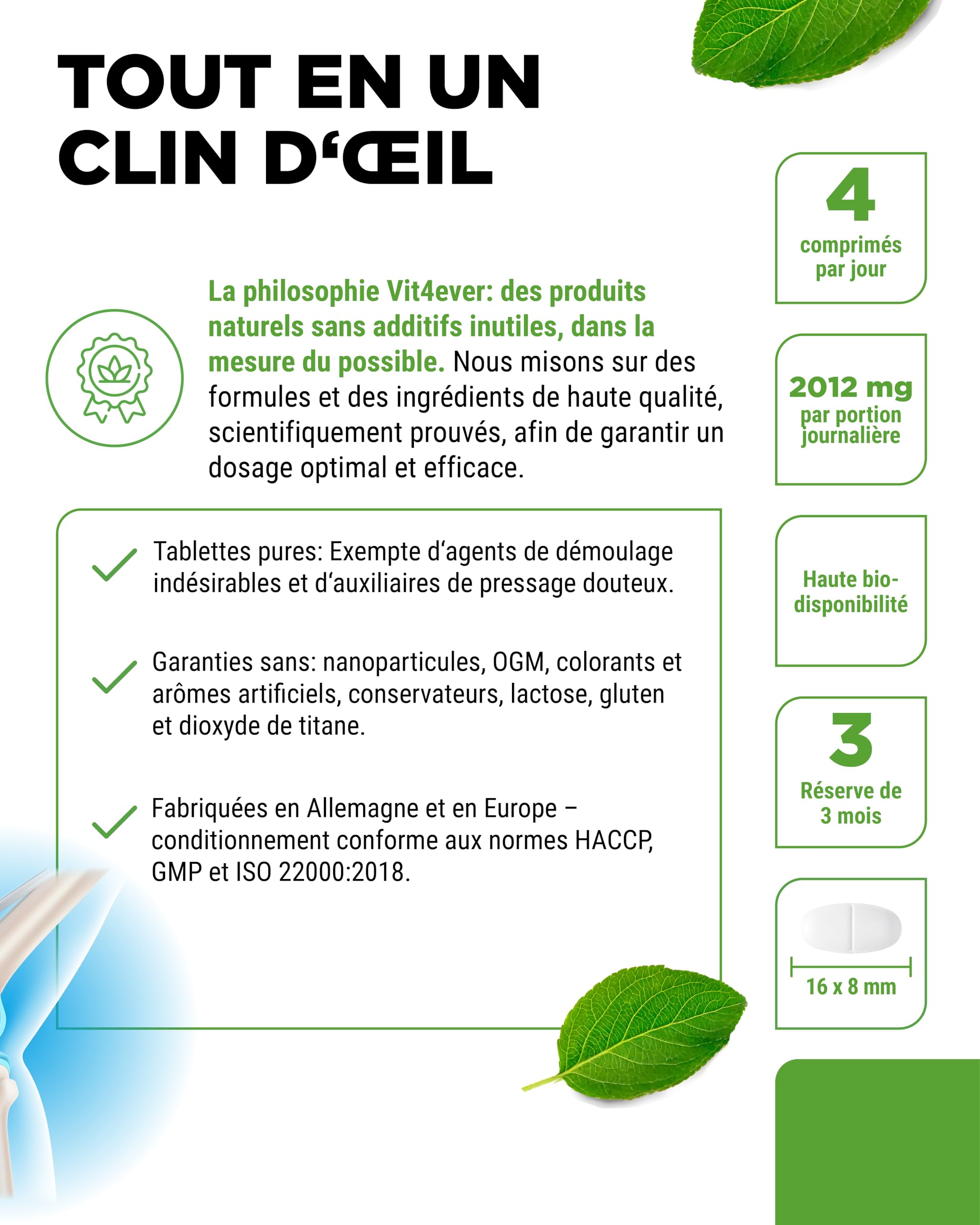 Glucosamine Chondroïtine MSM - 365 Comprimés - Hautement Dosé à 2000 mg par Jour - 3 Mois d'Approvisionnement - sans Additifs Indésirables | 1000 mg de glucosamine, 500 mg de chondroïtine, 500 mg de MSM, 99,9 % de pureté MSM