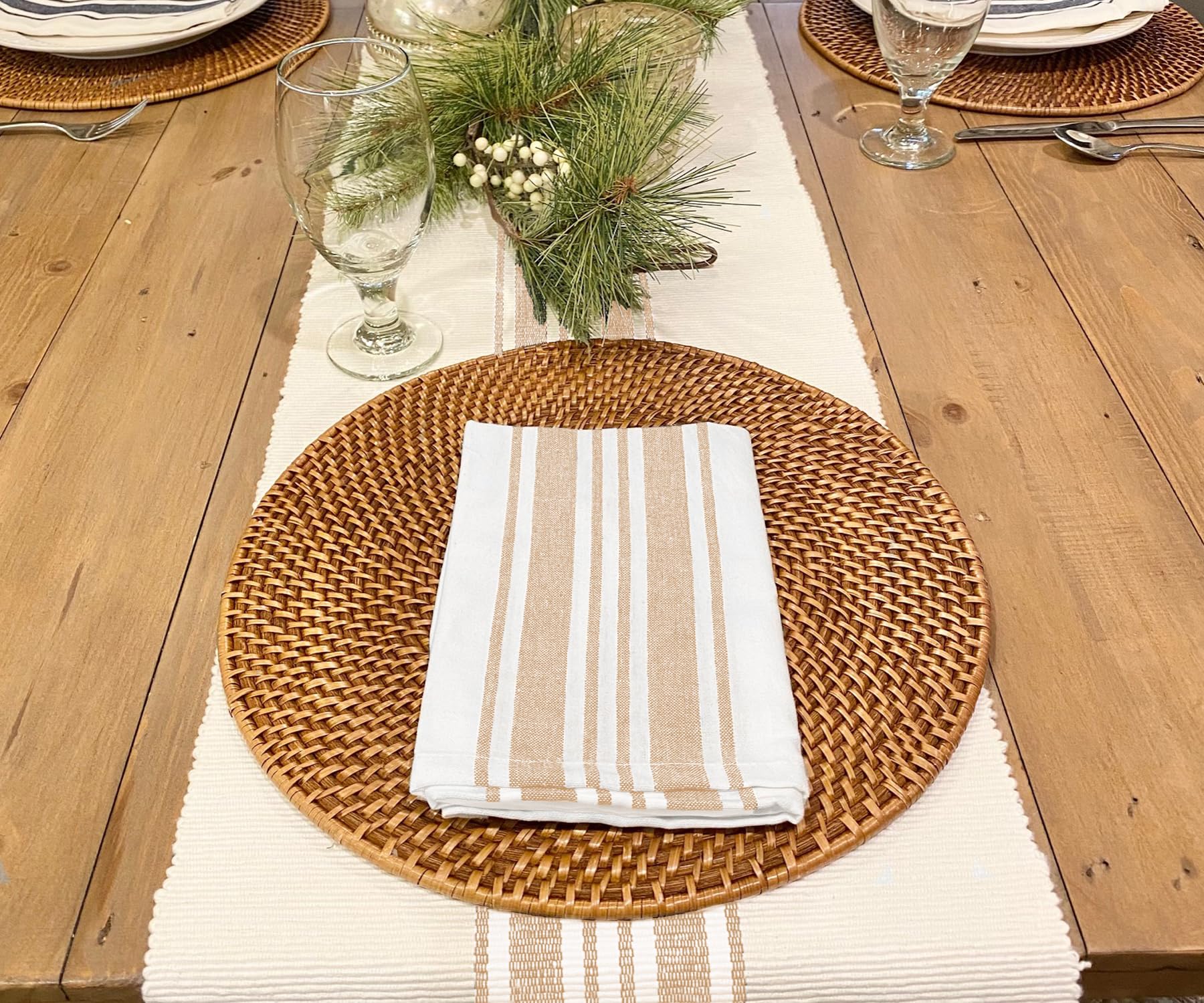 Beige Dinner Napkins Set of 6, 100% Cotton, Farmhouse Napkin, Striped Cloth Napkin,18x18, Absorbent, Cotton Napkins for Parties, Striped, Table Dinner Napkins Cloth for Hotel, Weddings, Beige/White